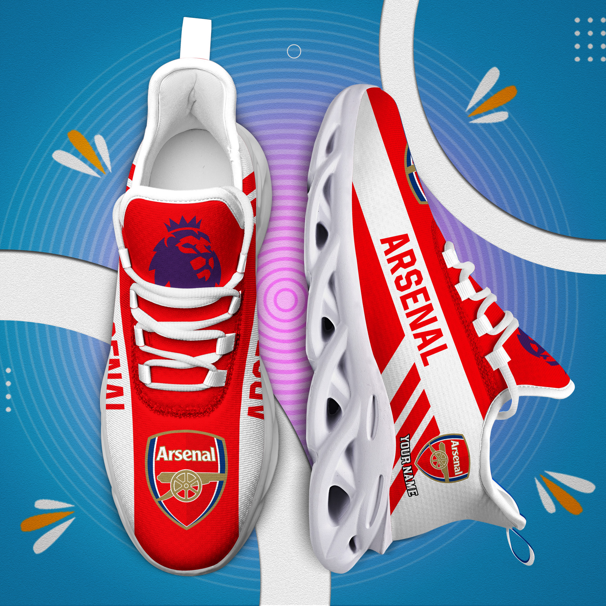 Custom Name Arsenal PERSONALIZED MAX SOUL SHOES DS006 EPL - Famjoys Custom Name Arsenal PERSONALIZED MAX SOUL SHOES DS006 EPL - Famjoys