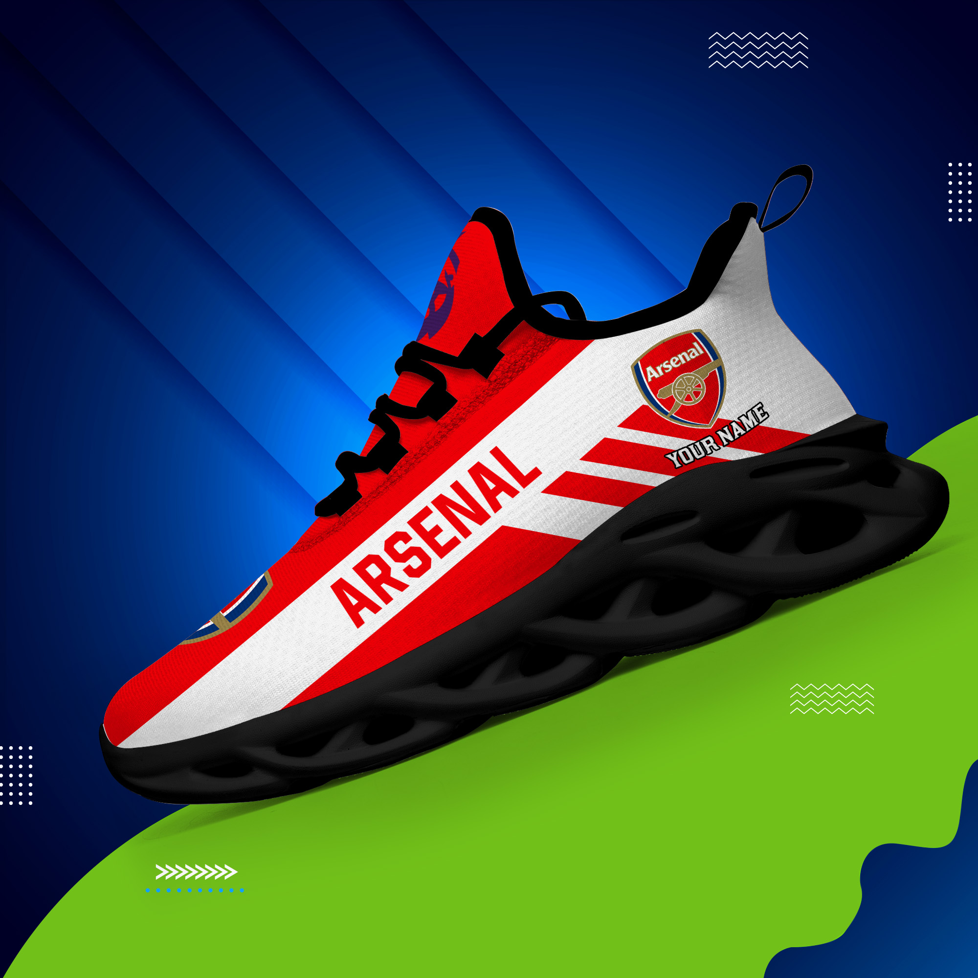 Custom Name Arsenal PERSONALIZED MAX SOUL SHOES DS006 EPL - Famjoys Custom Name Arsenal PERSONALIZED MAX SOUL SHOES DS006 EPL - Famjoys