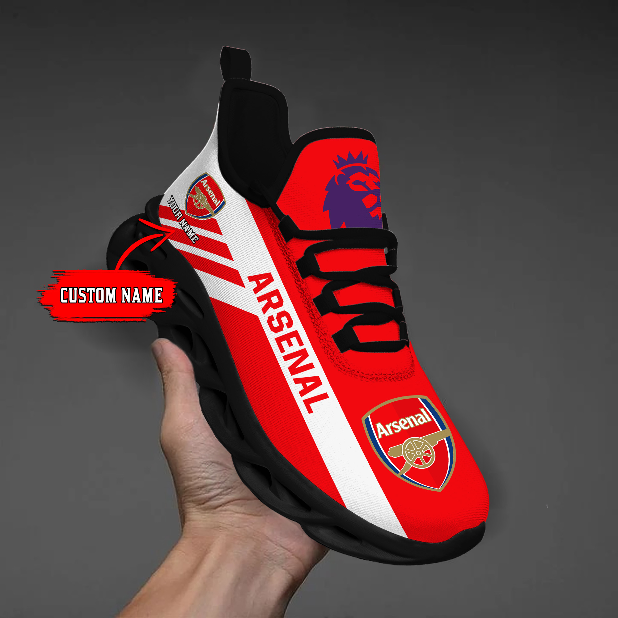 Custom Name Arsenal PERSONALIZED MAX SOUL SHOES DS006 EPL - Famjoys Custom Name Arsenal PERSONALIZED MAX SOUL SHOES DS006 EPL - Famjoys
