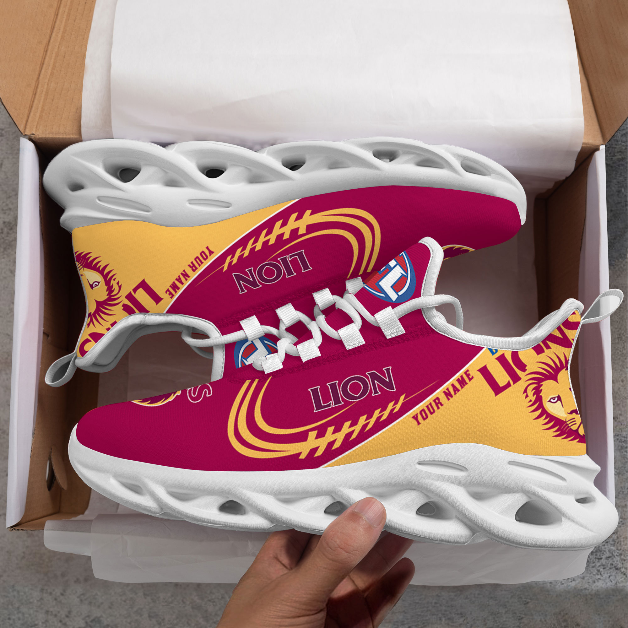 Custom Name Brisbane Lions PERSONALIZED MAX SOUL SHOES DS006 - Famjoys Custom Name Brisbane Lions PERSONALIZED MAX SOUL SHOES DS006 - Famjoys