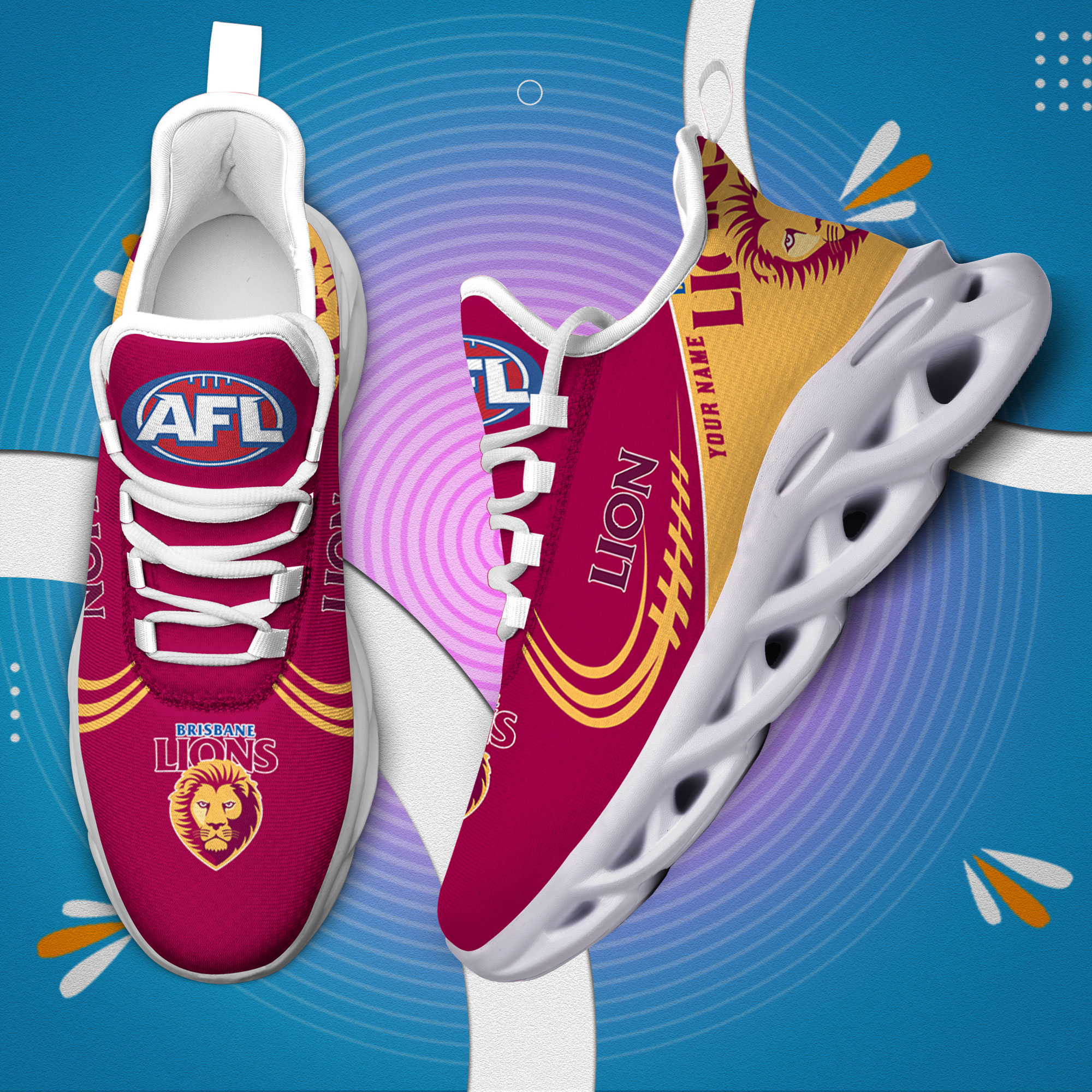 Custom Name Brisbane Lions PERSONALIZED MAX SOUL SHOES DS006 - Famjoys Custom Name Brisbane Lions PERSONALIZED MAX SOUL SHOES DS006 - Famjoys