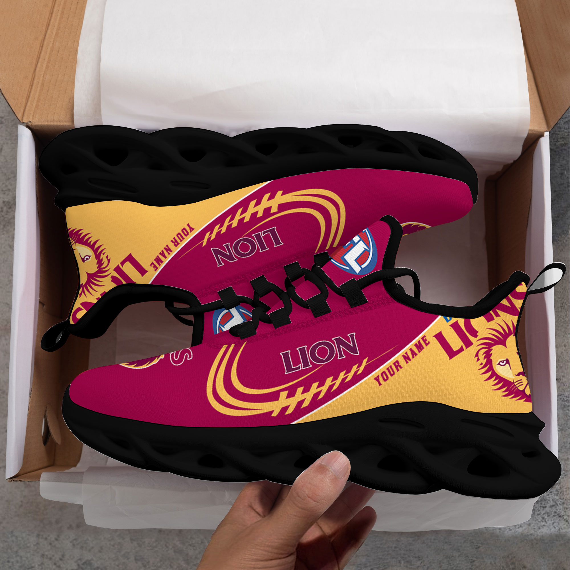 Custom Name Brisbane Lions PERSONALIZED MAX SOUL SHOES DS006 - Famjoys Custom Name Brisbane Lions PERSONALIZED MAX SOUL SHOES DS006 - Famjoys