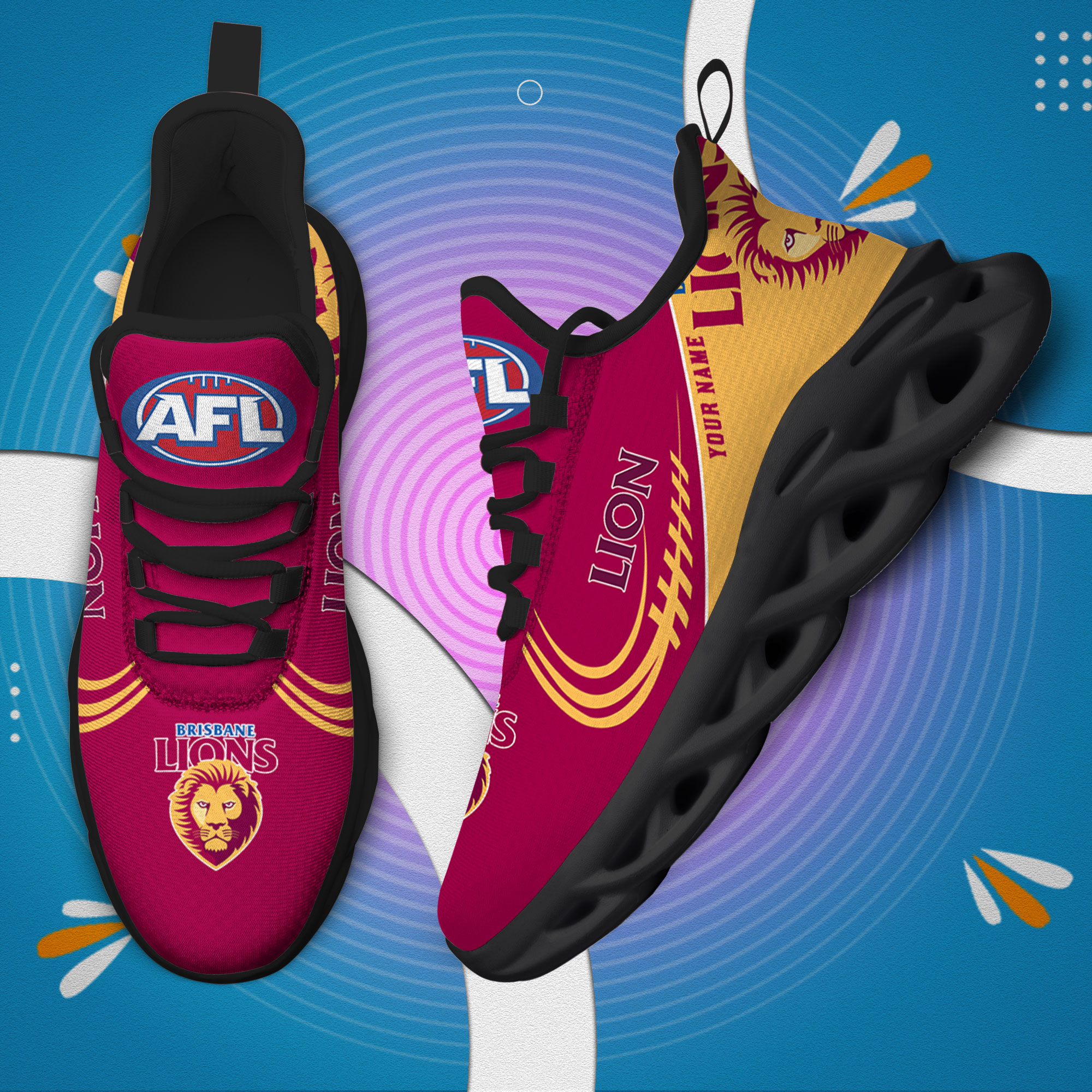 Custom Name Brisbane Lions PERSONALIZED MAX SOUL SHOES DS006 - Famjoys Custom Name Brisbane Lions PERSONALIZED MAX SOUL SHOES DS006 - Famjoys