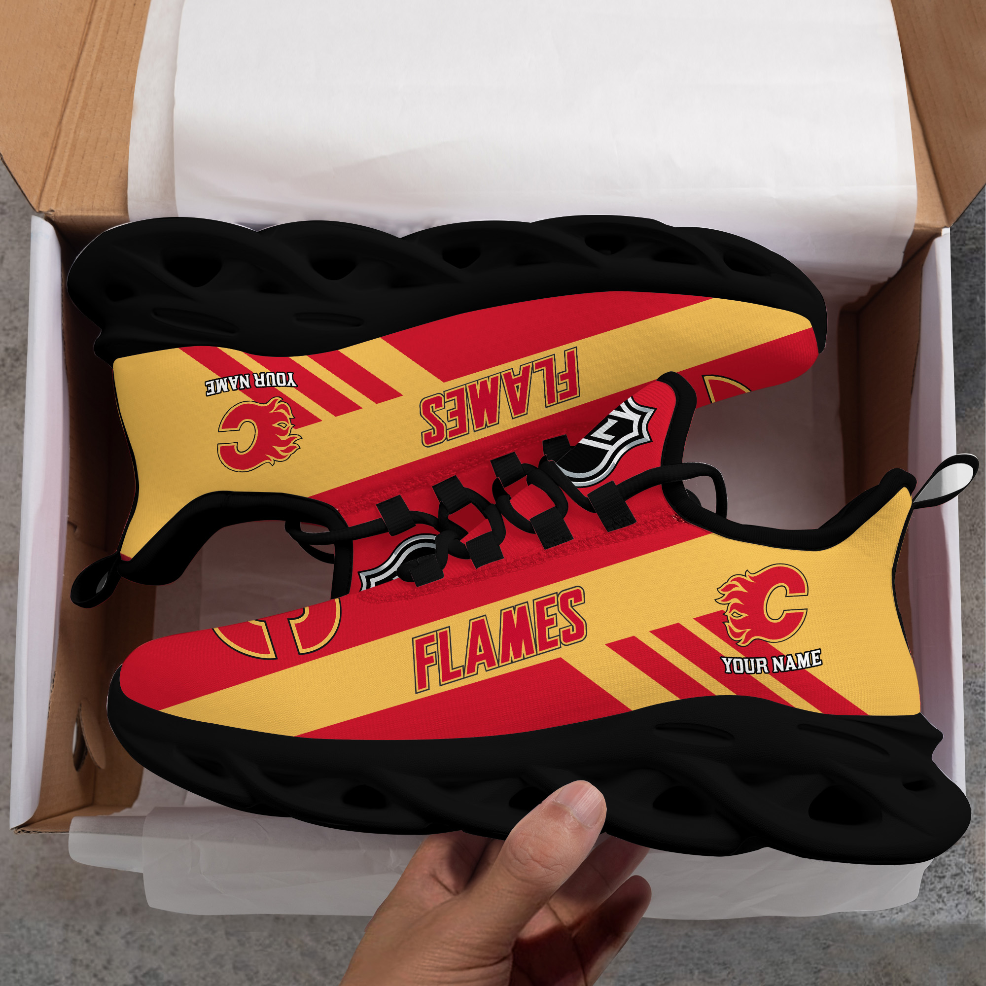 Custom Name Calgary Flames PERSONALIZED MAX SOUL SHOES DS004 - Famjoys Custom Name Calgary Flames PERSONALIZED MAX SOUL SHOES DS004 - Famjoys