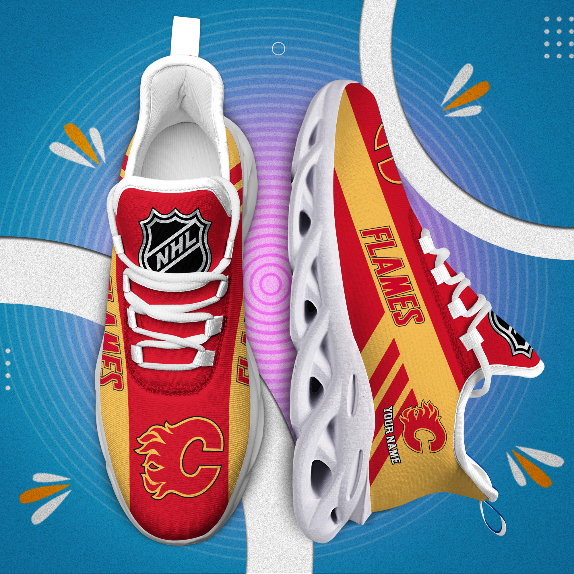 Custom Name Calgary Flames PERSONALIZED MAX SOUL SHOES DS004 - Famjoys Custom Name Calgary Flames PERSONALIZED MAX SOUL SHOES DS004 - Famjoys
