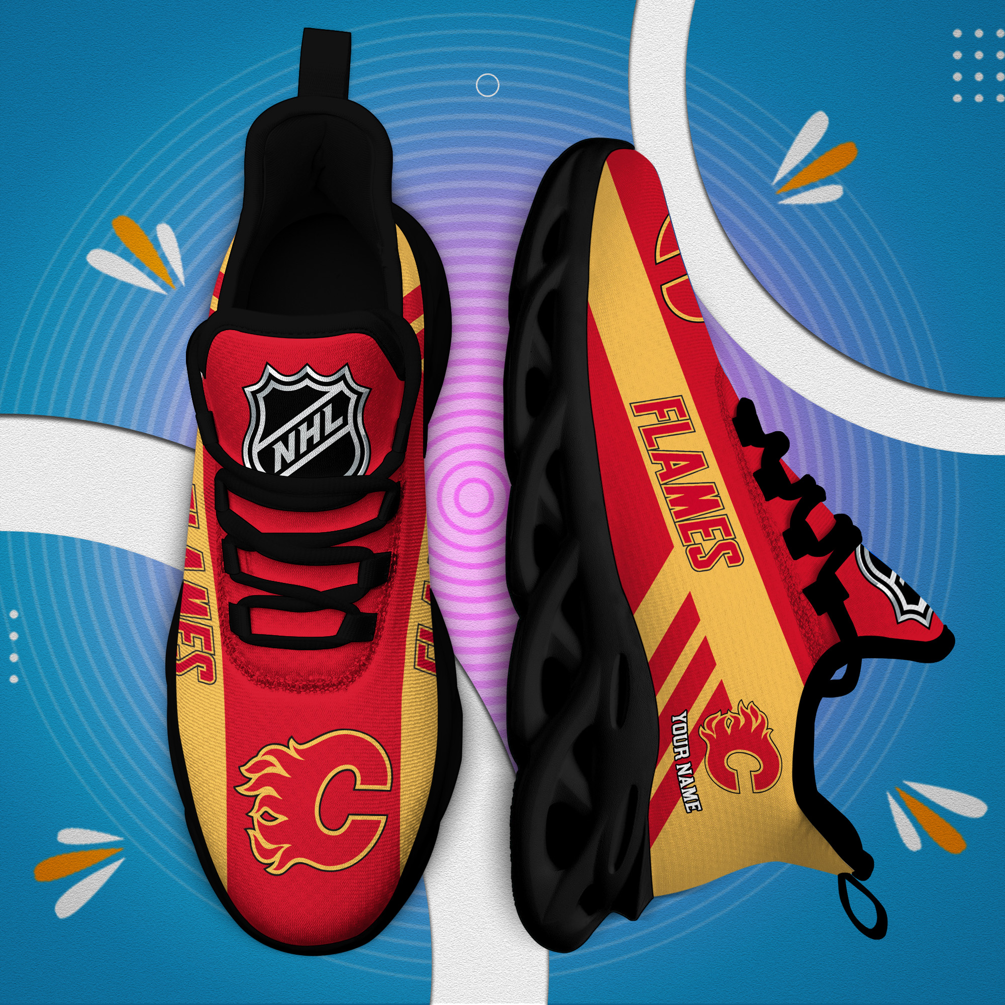 Custom Name Calgary Flames PERSONALIZED MAX SOUL SHOES DS004 - Famjoys Custom Name Calgary Flames PERSONALIZED MAX SOUL SHOES DS004 - Famjoys