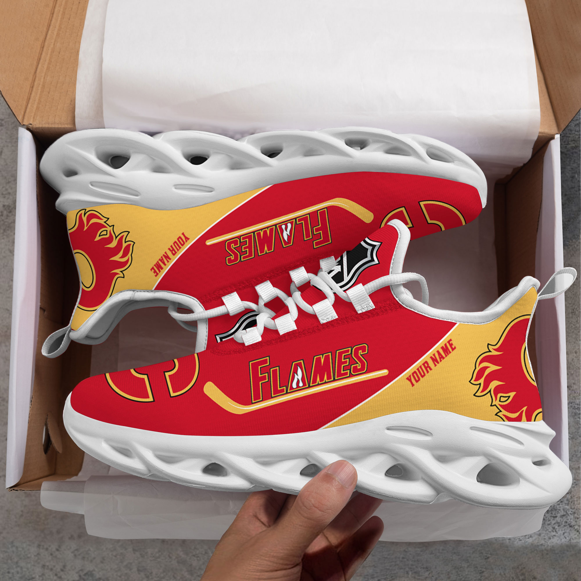 Custom Name Calgary Flames PERSONALIZED MAX SOUL SHOES DS006 NEW 2022 M1 - Famjoys Custom Name Calgary Flames PERSONALIZED MAX SOUL SHOES DS006 NEW 2022 M1 - Famjoys