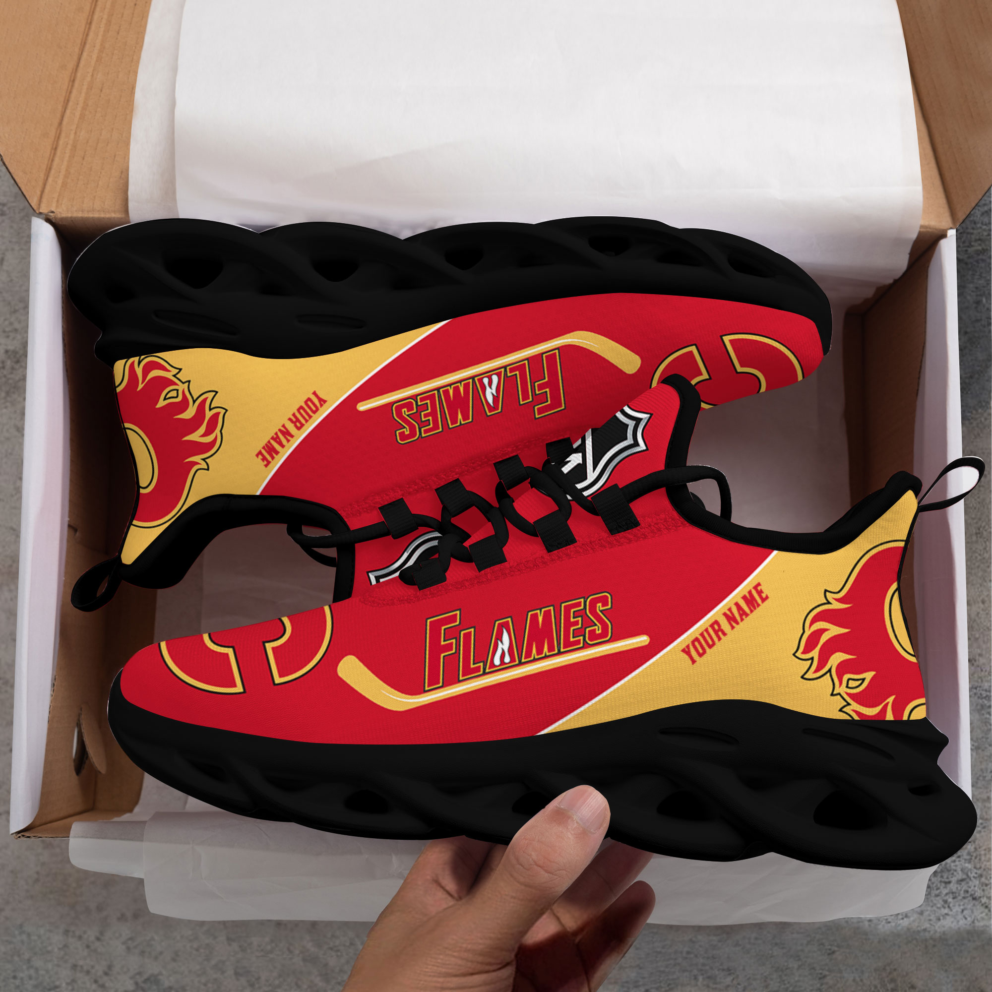 Custom Name Calgary Flames PERSONALIZED MAX SOUL SHOES DS006 NEW 2022 M1 - Famjoys Custom Name Calgary Flames PERSONALIZED MAX SOUL SHOES DS006 NEW 2022 M1 - Famjoys