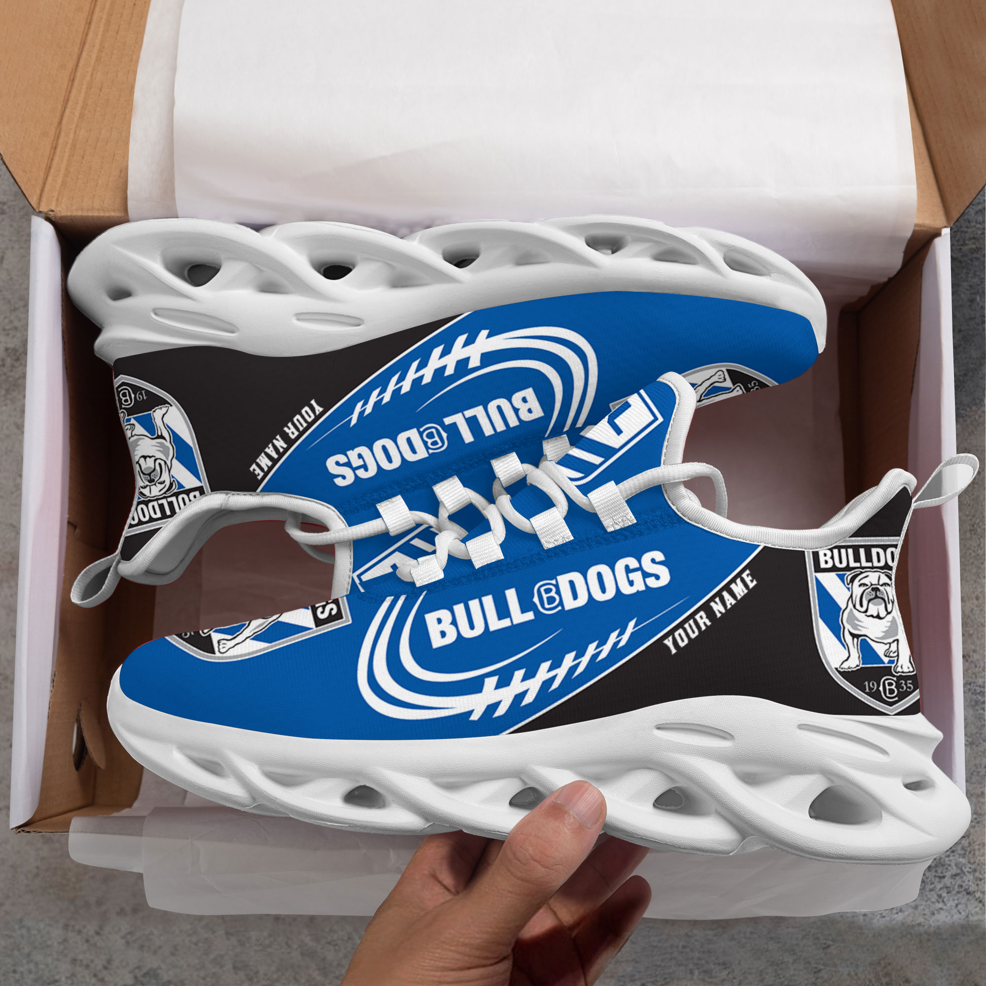 Custom Name Canterbury Bankstown Bulldogs PERSONALIZED MAX SOUL SHOES DS006 - Famjoys Custom Name Canterbury Bankstown Bulldogs PERSONALIZED MAX SOUL SHOES DS006 - Famjoys