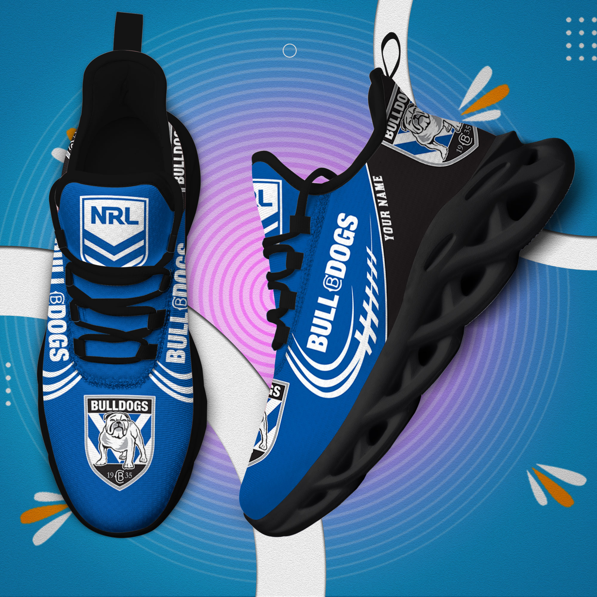 Custom Name Canterbury Bankstown Bulldogs PERSONALIZED MAX SOUL SHOES DS006 - Famjoys Custom Name Canterbury Bankstown Bulldogs PERSONALIZED MAX SOUL SHOES DS006 - Famjoys