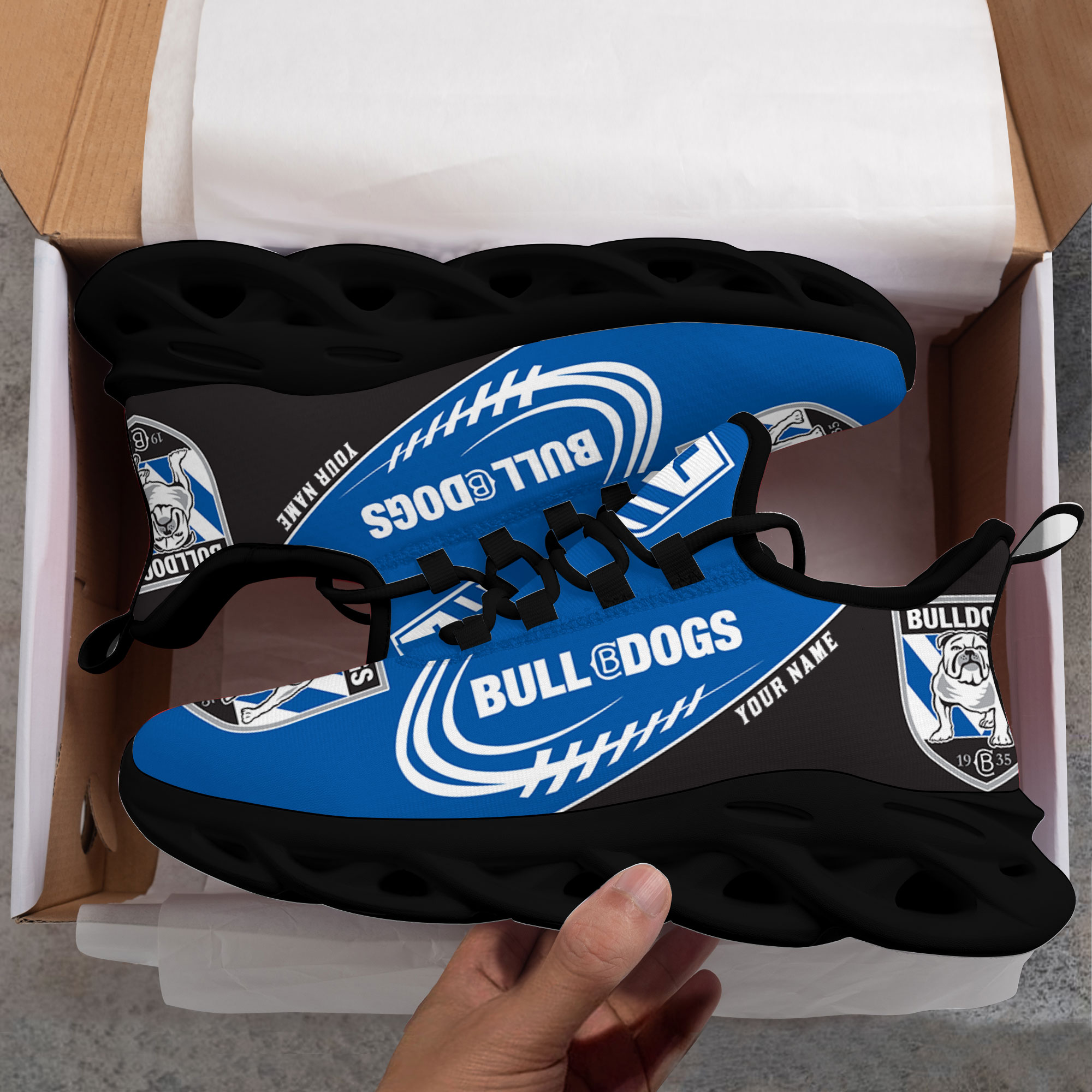 Custom Name Canterbury Bankstown Bulldogs PERSONALIZED MAX SOUL SHOES DS006 - Famjoys Custom Name Canterbury Bankstown Bulldogs PERSONALIZED MAX SOUL SHOES DS006 - Famjoys