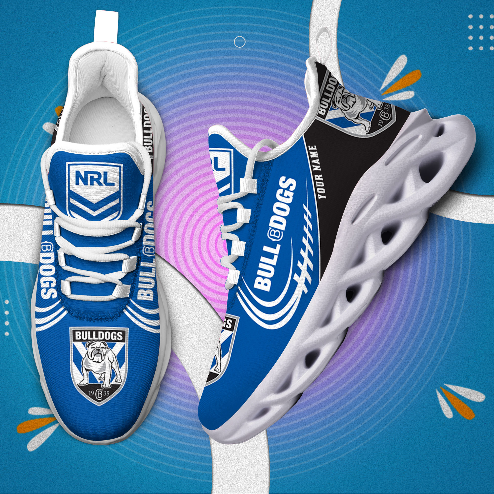 Custom Name Canterbury Bankstown Bulldogs PERSONALIZED MAX SOUL SHOES DS006 - Famjoys Custom Name Canterbury Bankstown Bulldogs PERSONALIZED MAX SOUL SHOES DS006 - Famjoys