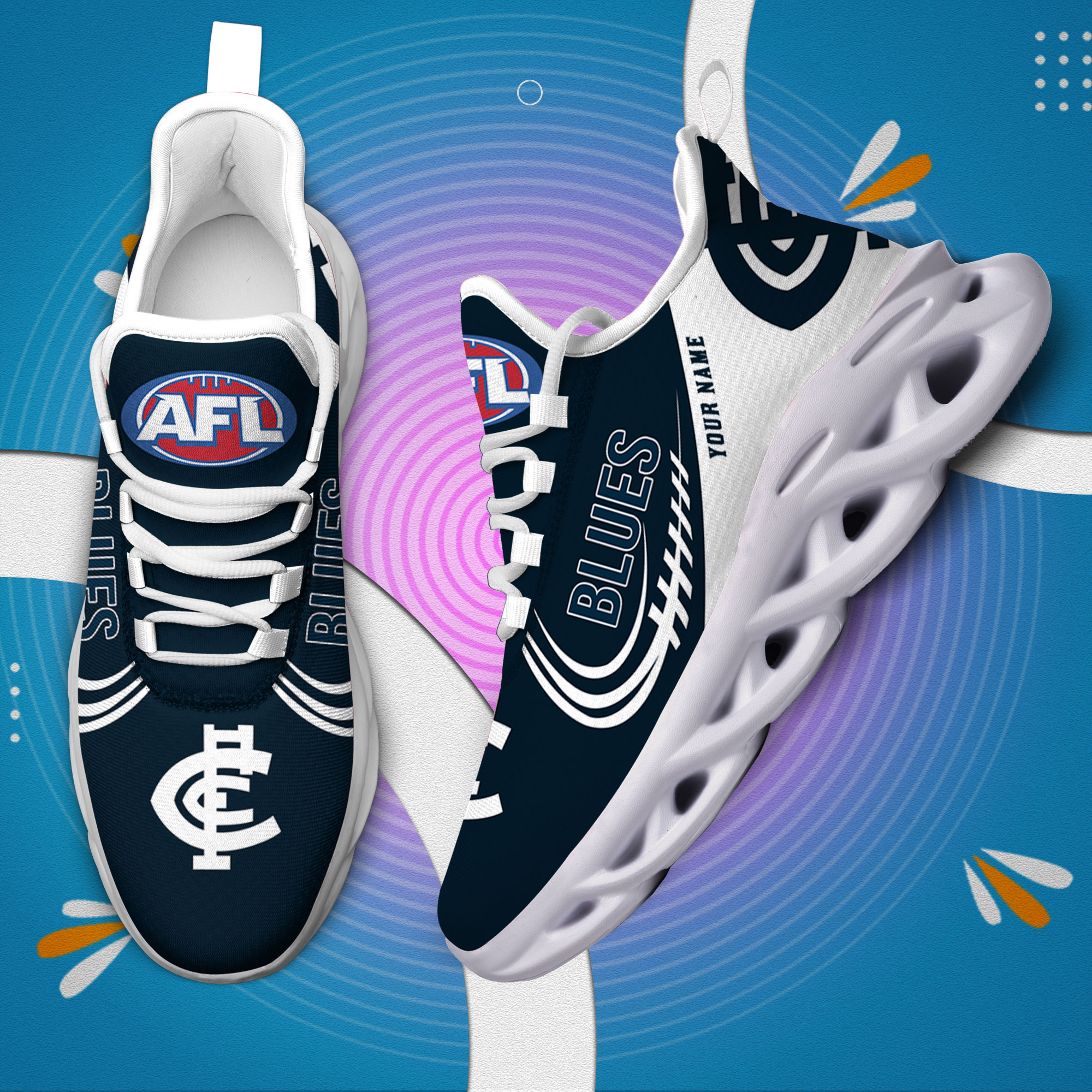 Custom Name Carlton Blues PERSONALIZED MAX SOUL SHOES DS006 - Famjoys Custom Name Carlton Blues PERSONALIZED MAX SOUL SHOES DS006 - Famjoys