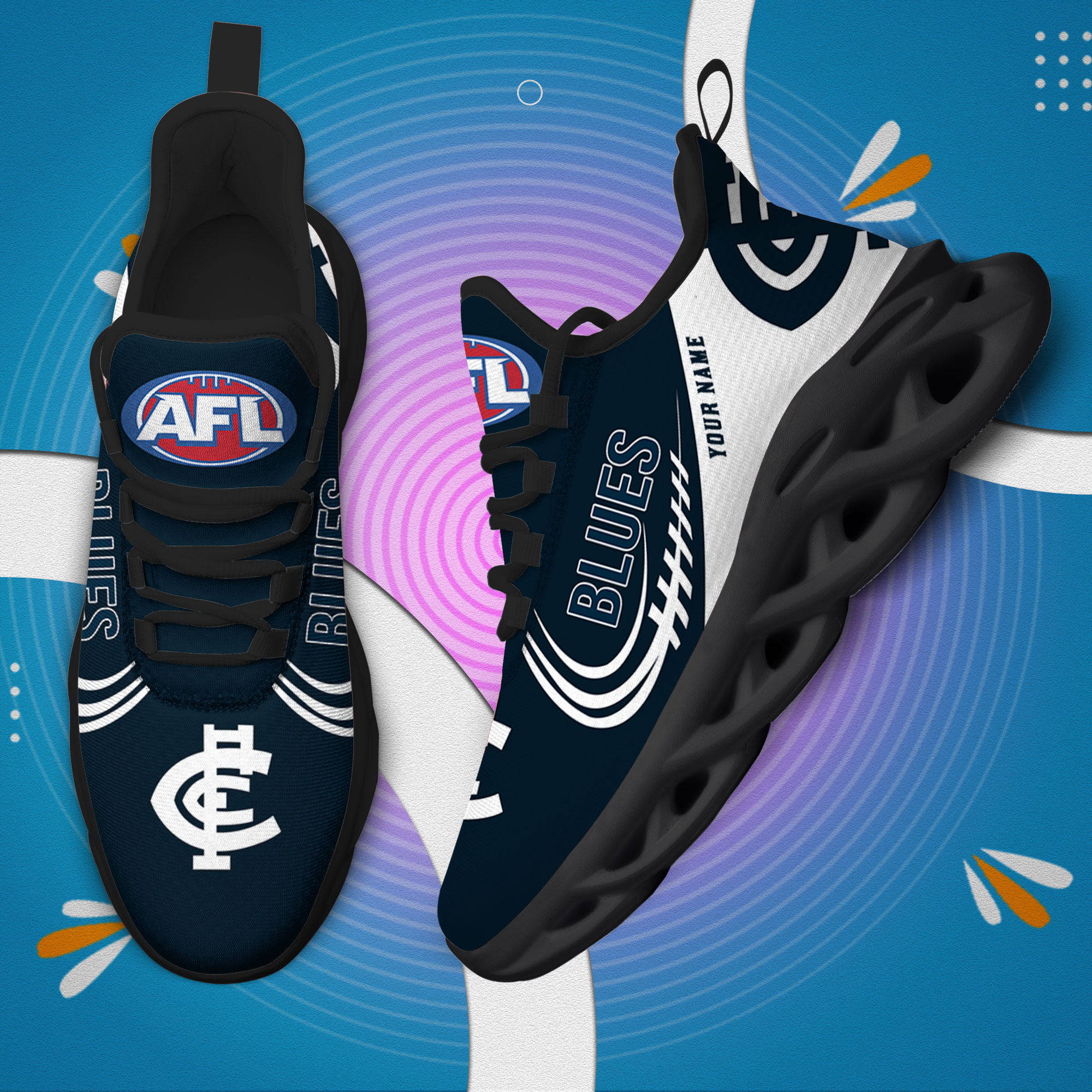 Custom Name Carlton Blues PERSONALIZED MAX SOUL SHOES DS006 - Famjoys Custom Name Carlton Blues PERSONALIZED MAX SOUL SHOES DS006 - Famjoys