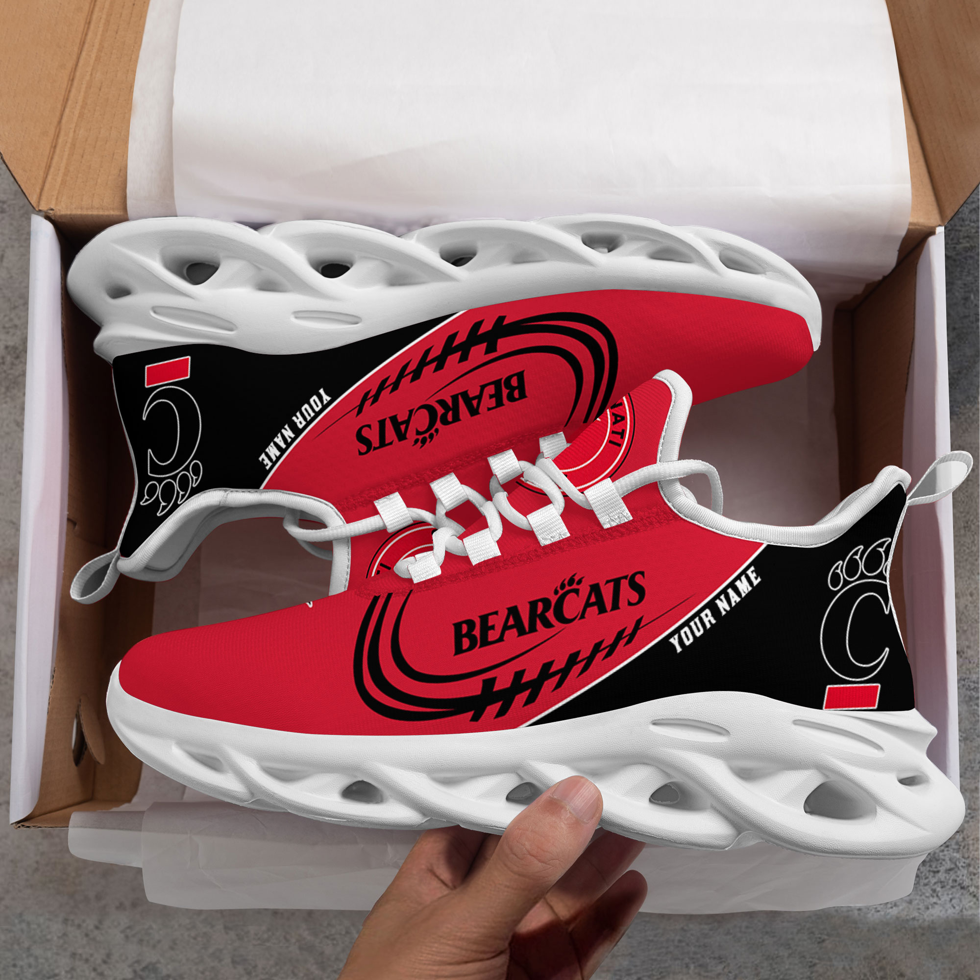Custom Name Cincinnati Bearcats PERSONALIZED MAX SOUL SHOES DS006 - Famjoys Custom Name Cincinnati Bearcats PERSONALIZED MAX SOUL SHOES DS006 - Famjoys