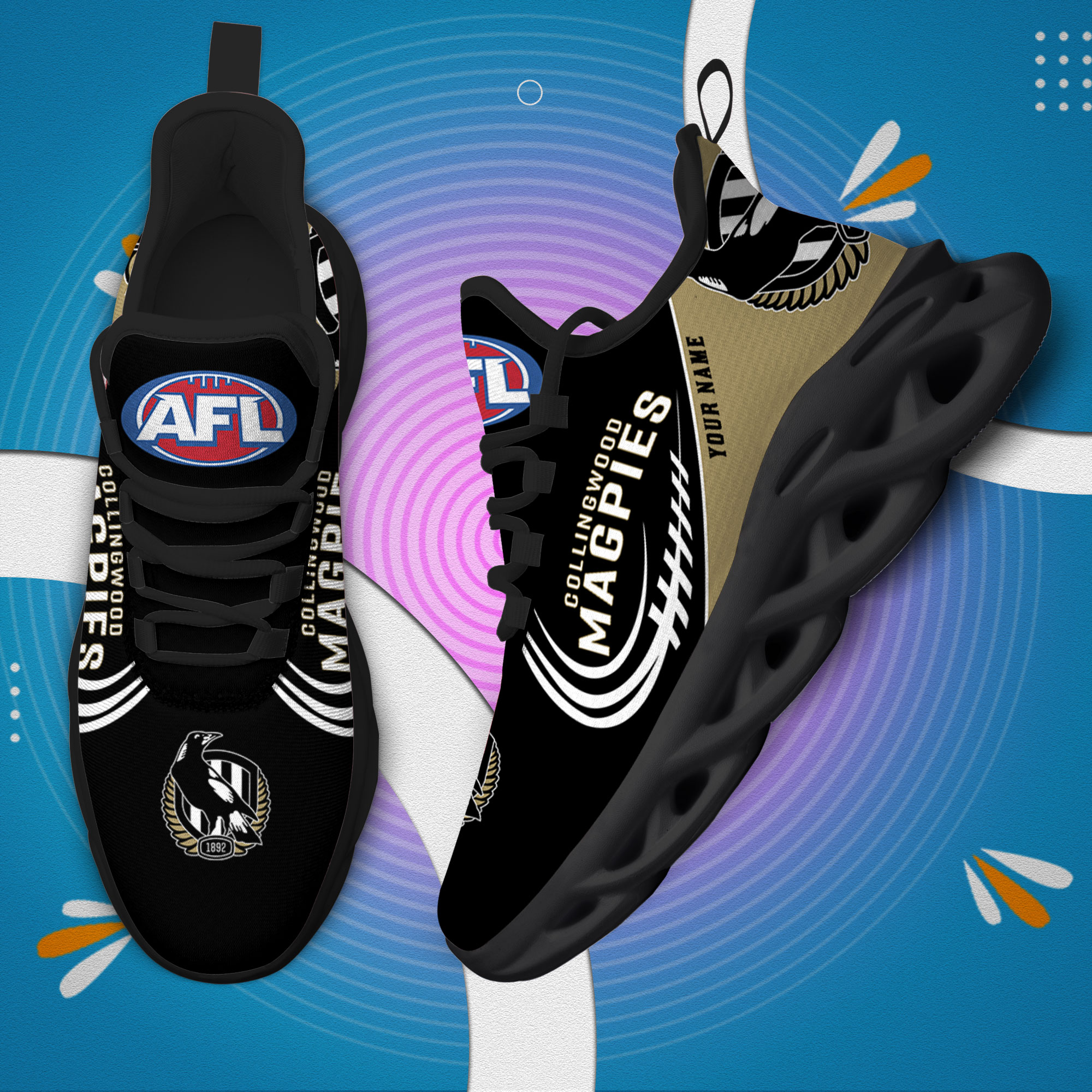 Custom Name Collingwood Magpies PERSONALIZED MAX SOUL SHOES DS006 - Famjoys Custom Name Collingwood Magpies PERSONALIZED MAX SOUL SHOES DS006 - Famjoys