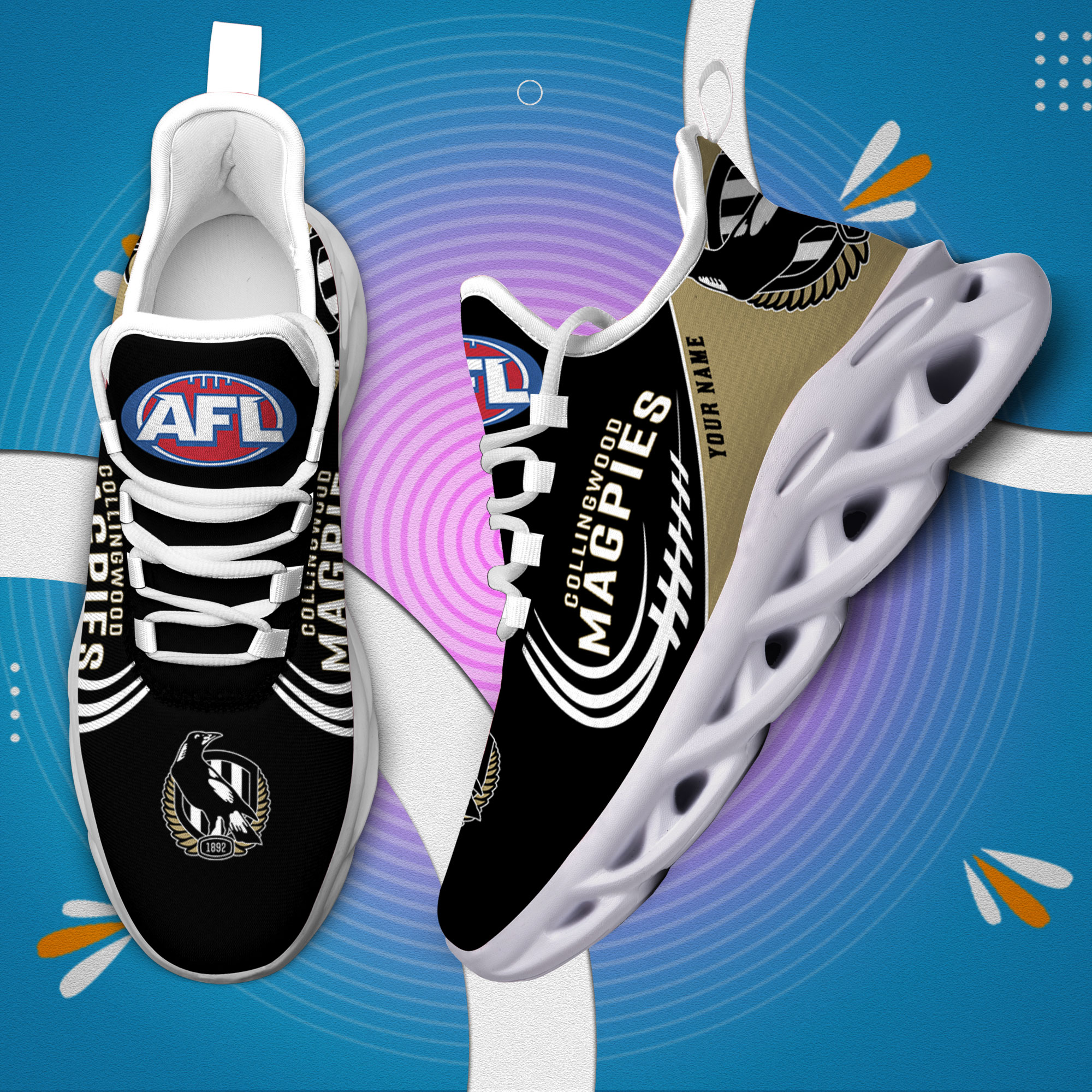 Custom Name Collingwood Magpies PERSONALIZED MAX SOUL SHOES DS006 - Famjoys Custom Name Collingwood Magpies PERSONALIZED MAX SOUL SHOES DS006 - Famjoys