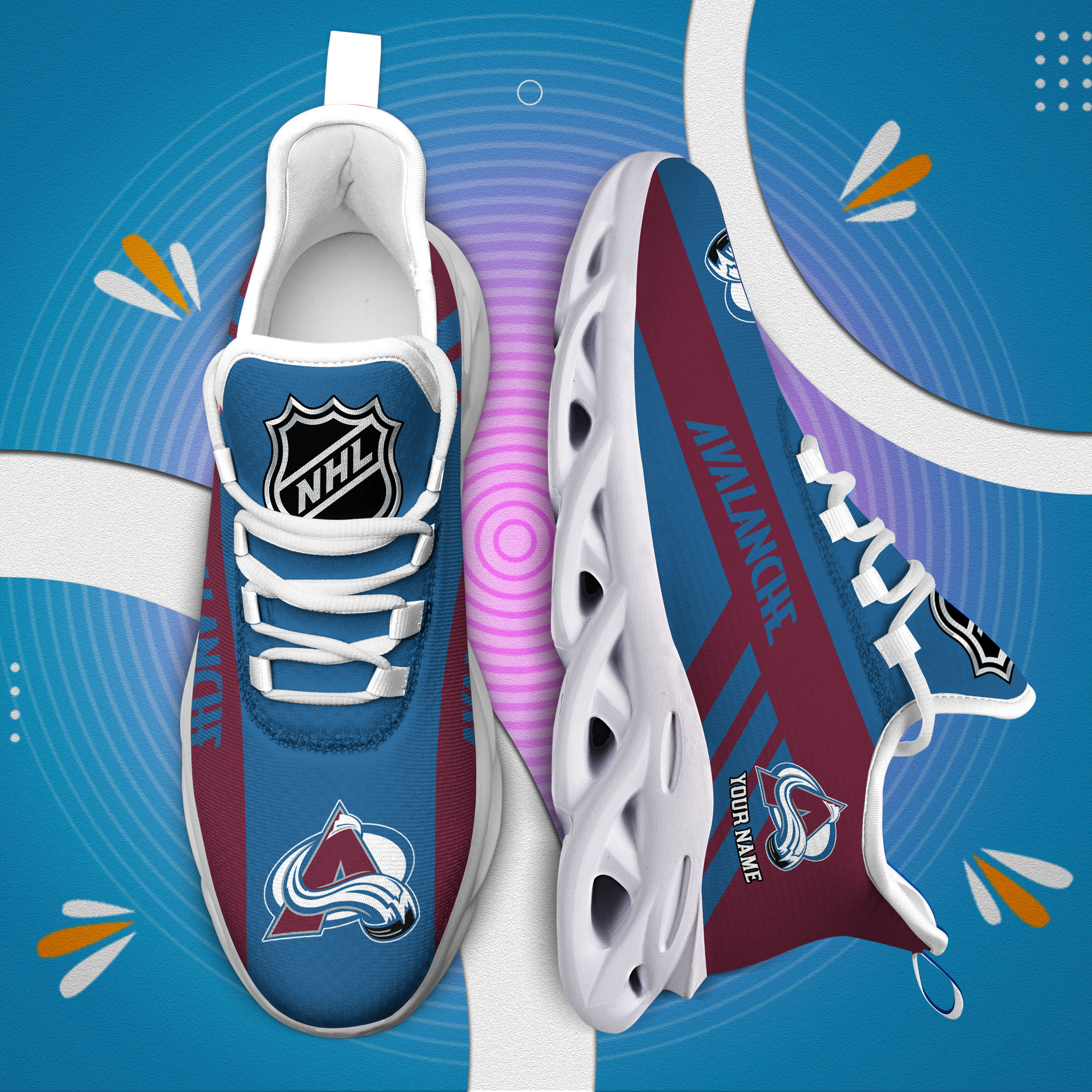 Custom Name Colorado Avalanche PERSONALIZED MAX SOUL SHOES DS004 - Famjoys Custom Name Colorado Avalanche PERSONALIZED MAX SOUL SHOES DS004 - Famjoys