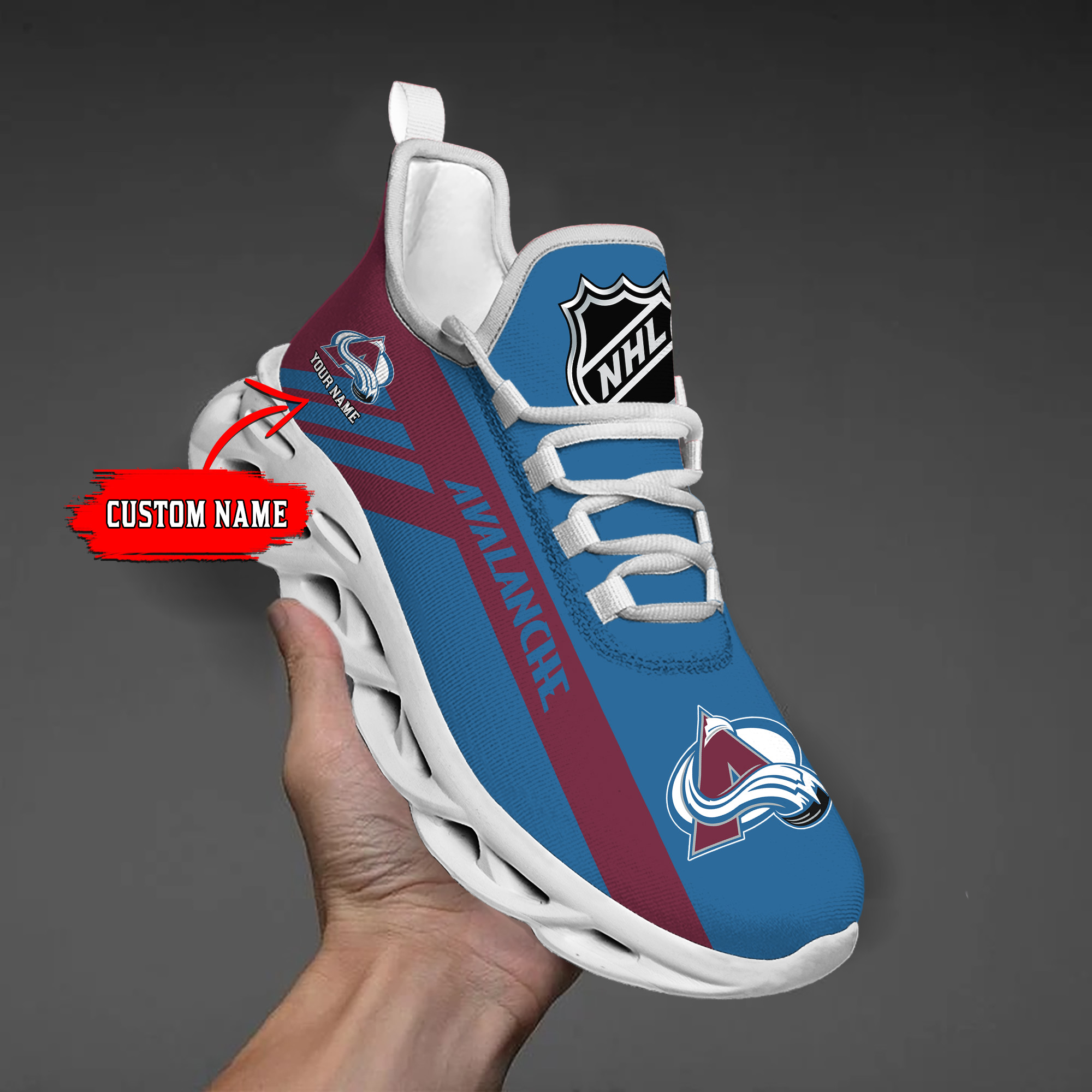 Custom Name Colorado Avalanche PERSONALIZED MAX SOUL SHOES DS004 - Famjoys Custom Name Colorado Avalanche PERSONALIZED MAX SOUL SHOES DS004 - Famjoys
