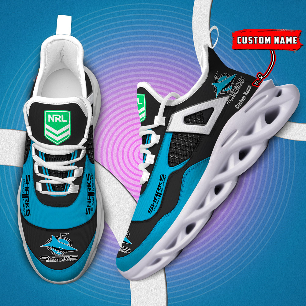 Custom Name Cronulla Sharks NRL MAX SOUL SHOES DS001 - Famjoys Custom Name Cronulla Sharks NRL MAX SOUL SHOES DS001 - Famjoys