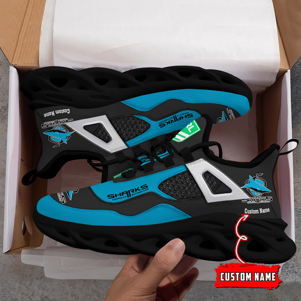 Custom Name Cronulla Sharks NRL MAX SOUL SHOES DS001 - Famjoys Custom Name Cronulla Sharks NRL MAX SOUL SHOES DS001 - Famjoys