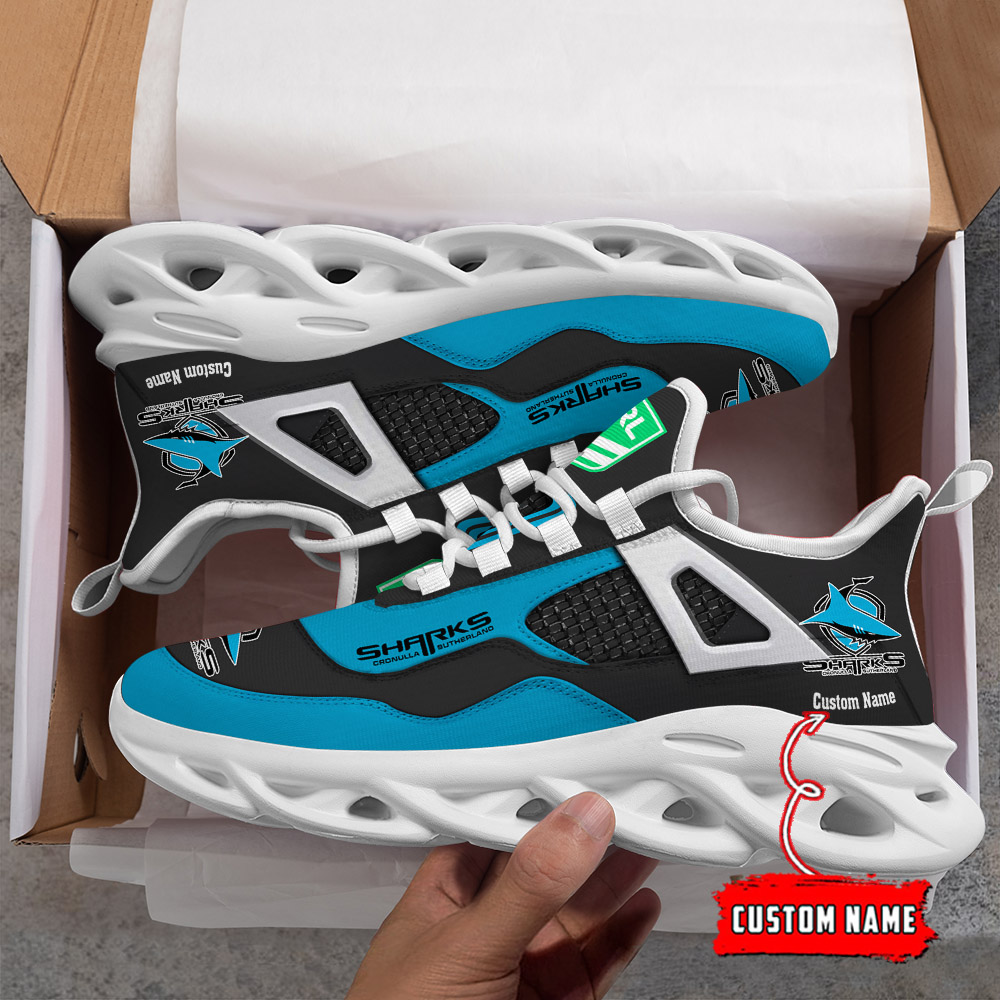 Custom Name Cronulla Sharks NRL MAX SOUL SHOES DS001 - Famjoys Custom Name Cronulla Sharks NRL MAX SOUL SHOES DS001 - Famjoys