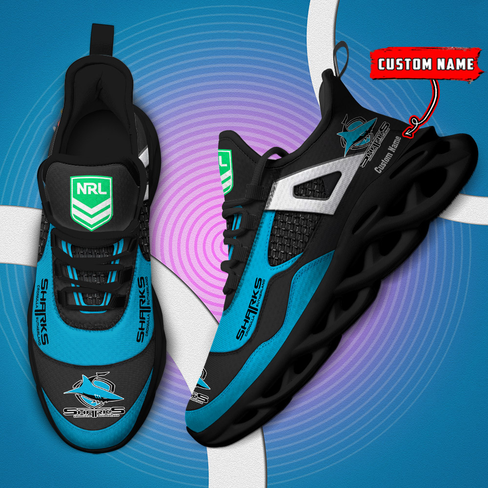 Custom Name Cronulla Sharks NRL MAX SOUL SHOES DS001 - Famjoys Custom Name Cronulla Sharks NRL MAX SOUL SHOES DS001 - Famjoys