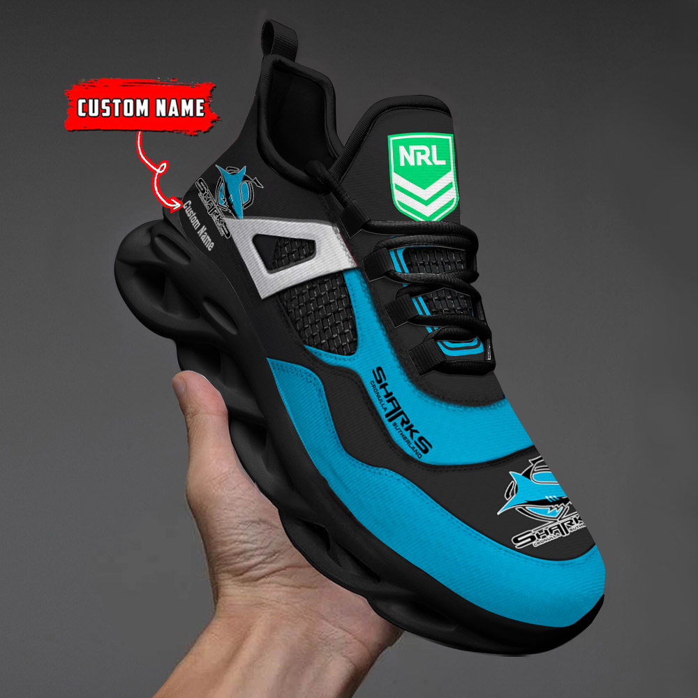 Custom Name Cronulla Sharks NRL MAX SOUL SHOES DS001 - Famjoys Custom Name Cronulla Sharks NRL MAX SOUL SHOES DS001 - Famjoys