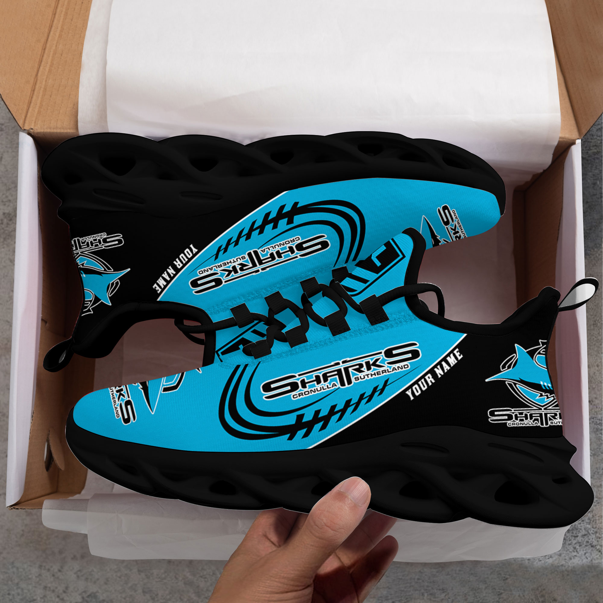 Custom Name Cronulla Sharks PERSONALIZED MAX SOUL SHOES DS006 - Famjoys Custom Name Cronulla Sharks PERSONALIZED MAX SOUL SHOES DS006 - Famjoys