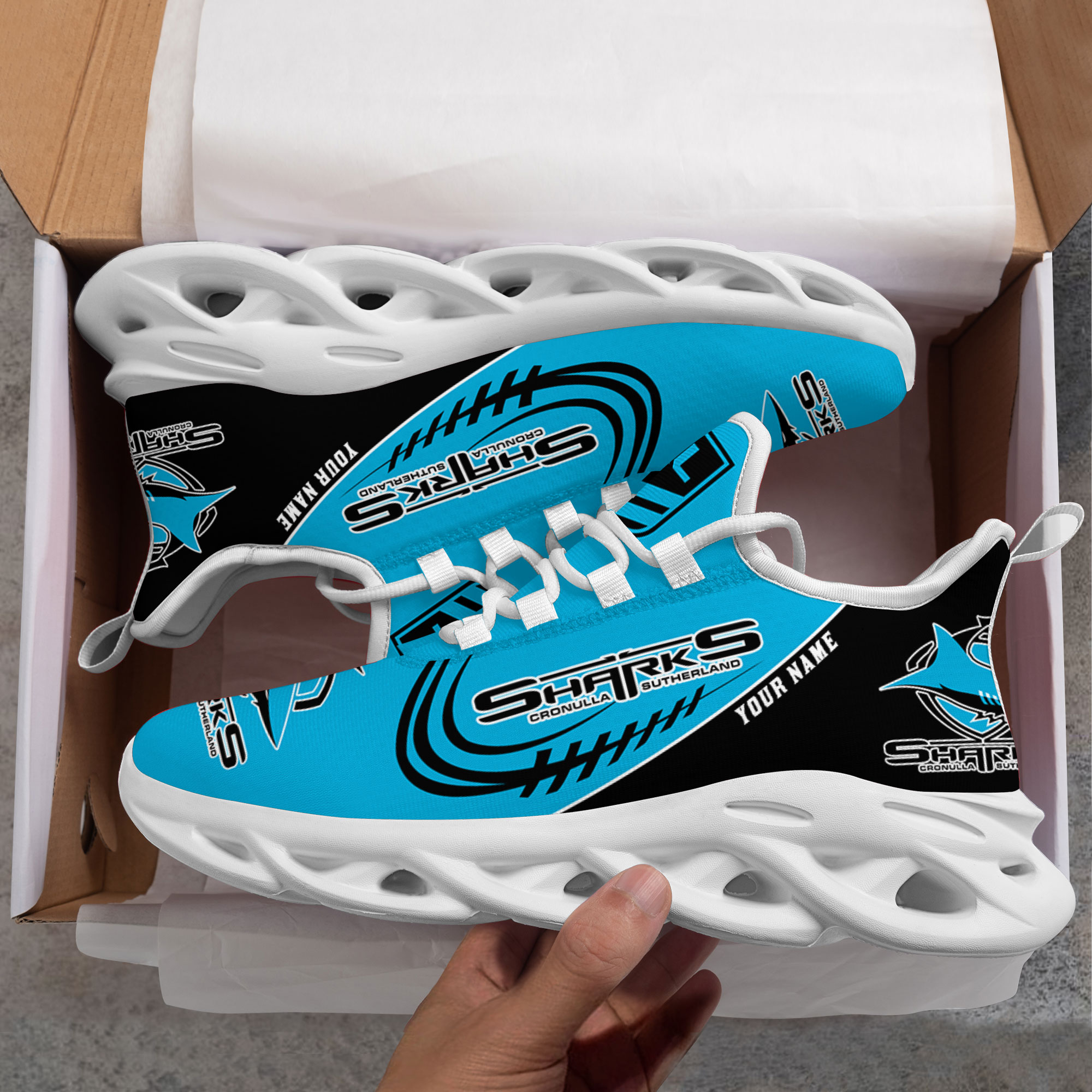 Custom Name Cronulla Sharks PERSONALIZED MAX SOUL SHOES DS006 - Famjoys Custom Name Cronulla Sharks PERSONALIZED MAX SOUL SHOES DS006 - Famjoys