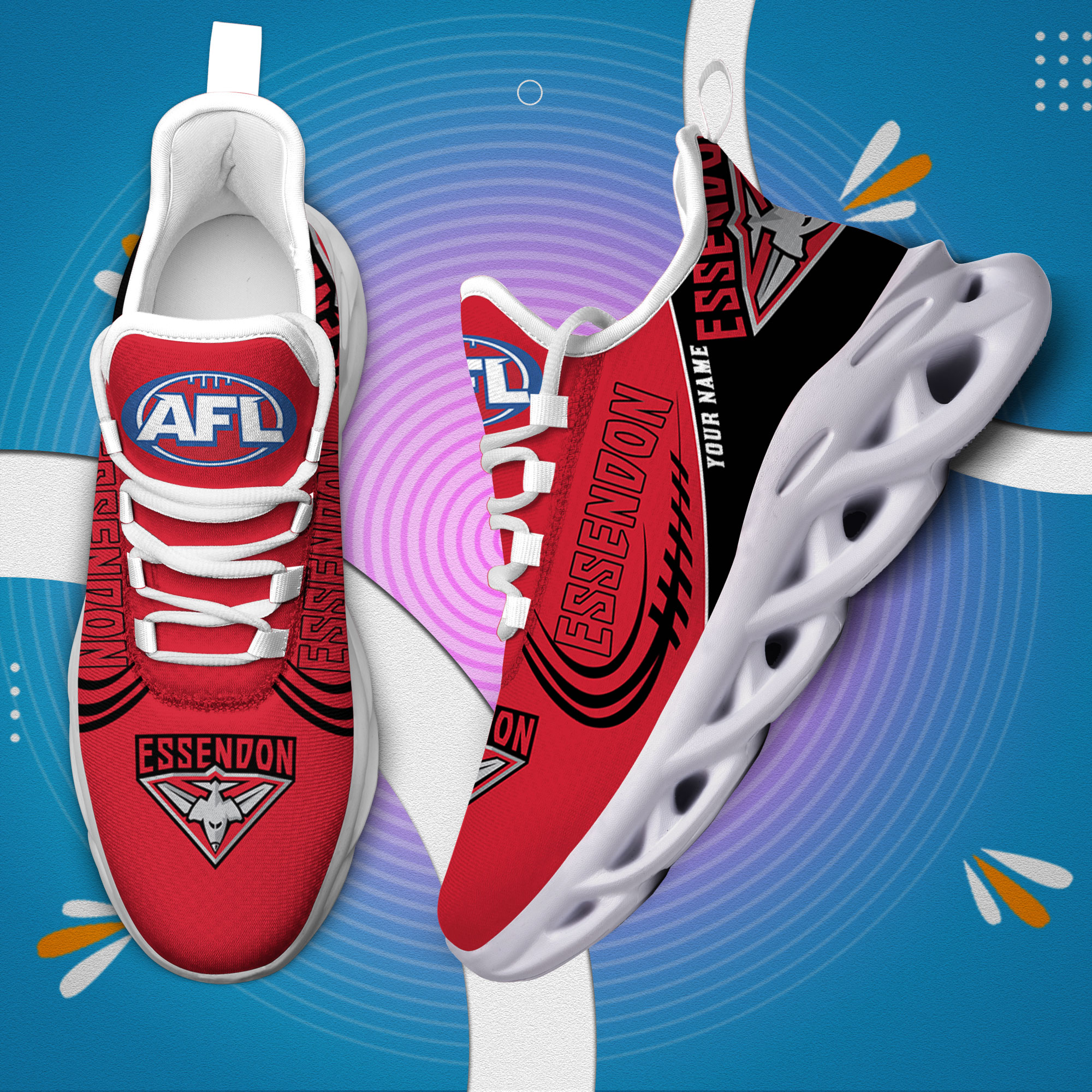 Custom Name Essendon Bombers PERSONALIZED MAX SOUL SHOES DS006 - Famjoys Custom Name Essendon Bombers PERSONALIZED MAX SOUL SHOES DS006 - Famjoys