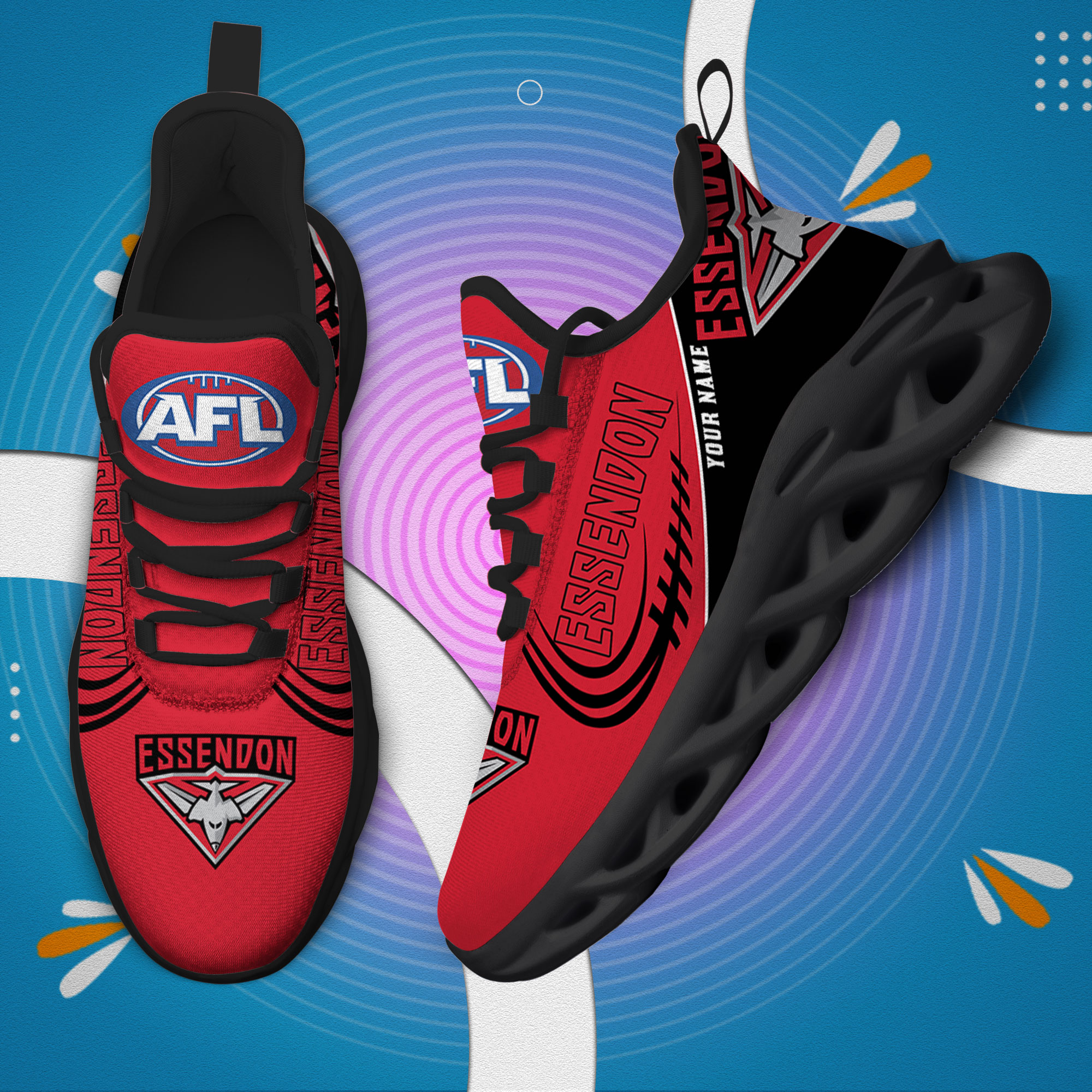 Custom Name Essendon Bombers PERSONALIZED MAX SOUL SHOES DS006 - Famjoys Custom Name Essendon Bombers PERSONALIZED MAX SOUL SHOES DS006 - Famjoys