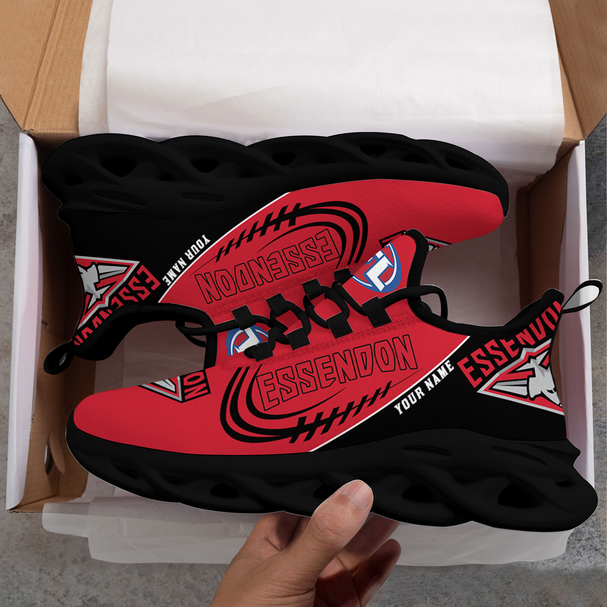 Custom Name Essendon Bombers PERSONALIZED MAX SOUL SHOES DS006 - Famjoys Custom Name Essendon Bombers PERSONALIZED MAX SOUL SHOES DS006 - Famjoys