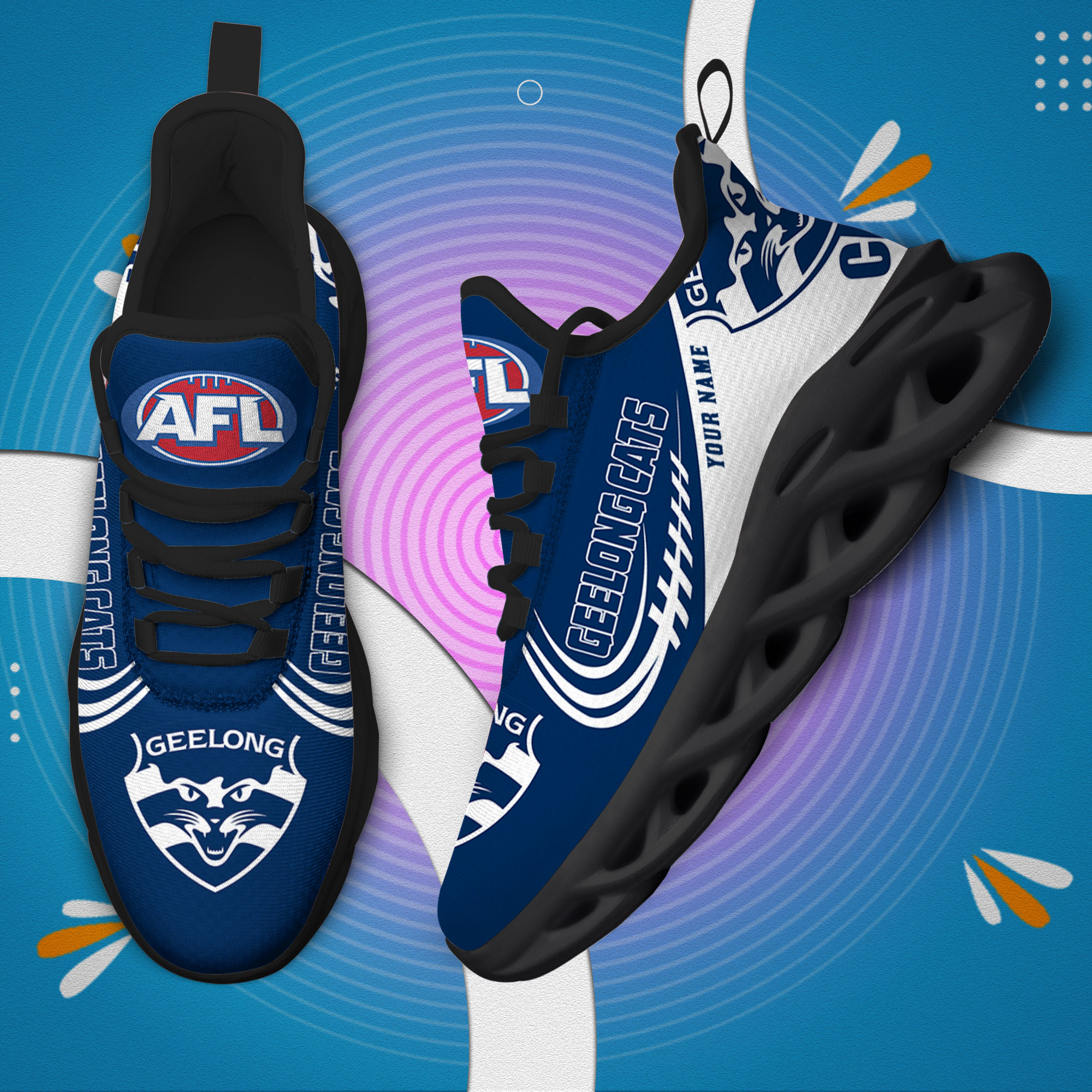 Custom Name Geelong Cats PERSONALIZED MAX SOUL SHOES DS006 - Famjoys Custom Name Geelong Cats PERSONALIZED MAX SOUL SHOES DS006 - Famjoys