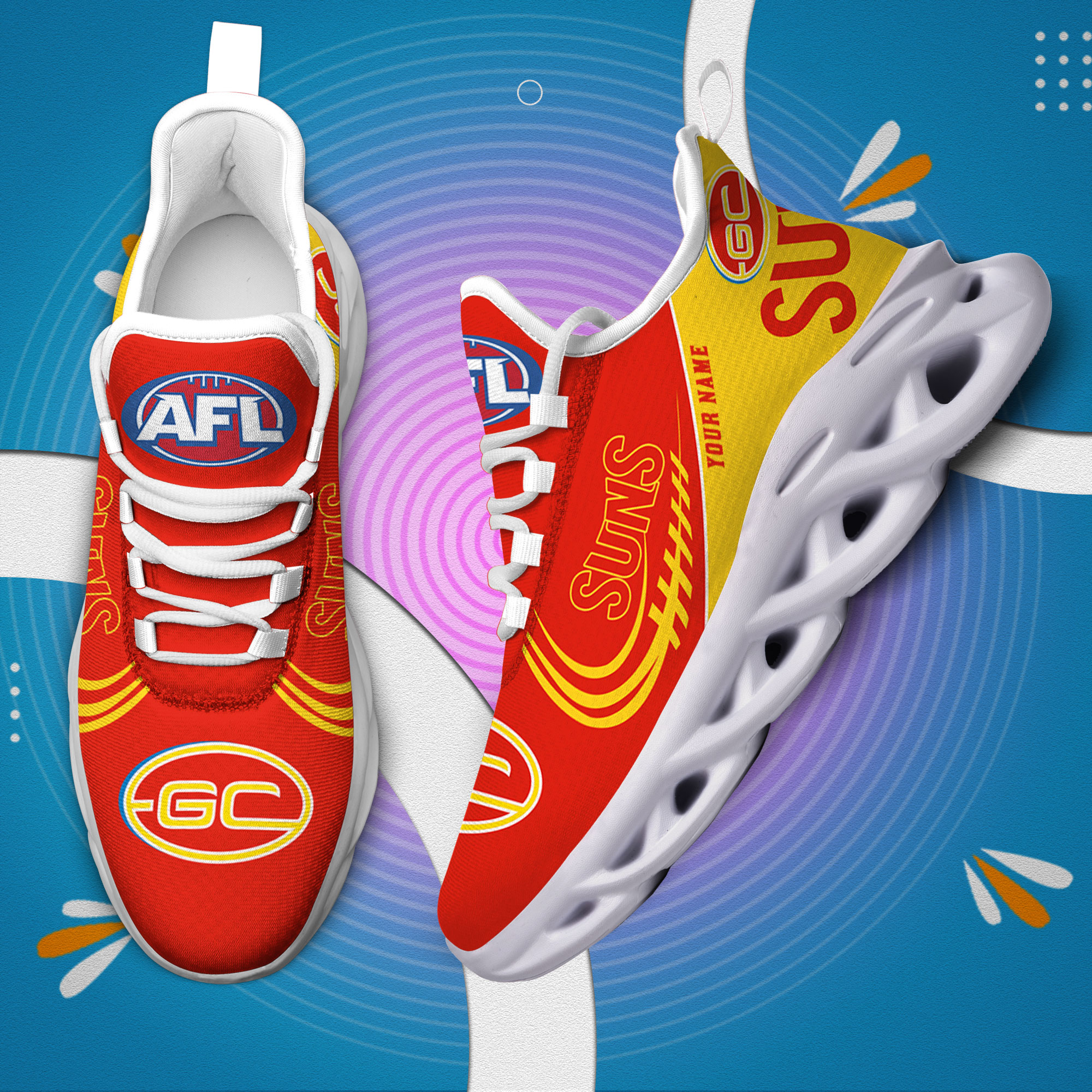 Custom Name Gold Coast Suns PERSONALIZED MAX SOUL SHOES DS006 - Famjoys Custom Name Gold Coast Suns PERSONALIZED MAX SOUL SHOES DS006 - Famjoys