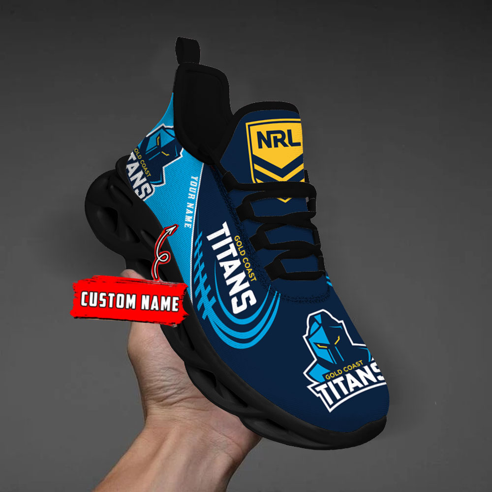 Custom Name Gold Coast Titans PERSONALIZED MAX SOUL SHOES DS006 - Famjoys Custom Name Gold Coast Titans PERSONALIZED MAX SOUL SHOES DS006 - Famjoys