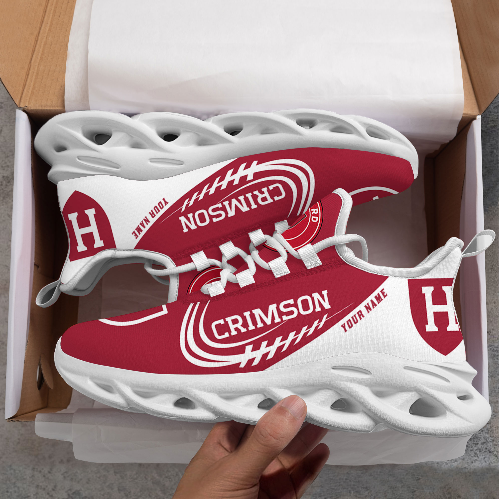 Custom Name Harvard Crimson PERSONALIZED MAX SOUL SHOES DS006 - Famjoys Custom Name Harvard Crimson PERSONALIZED MAX SOUL SHOES DS006 - Famjoys