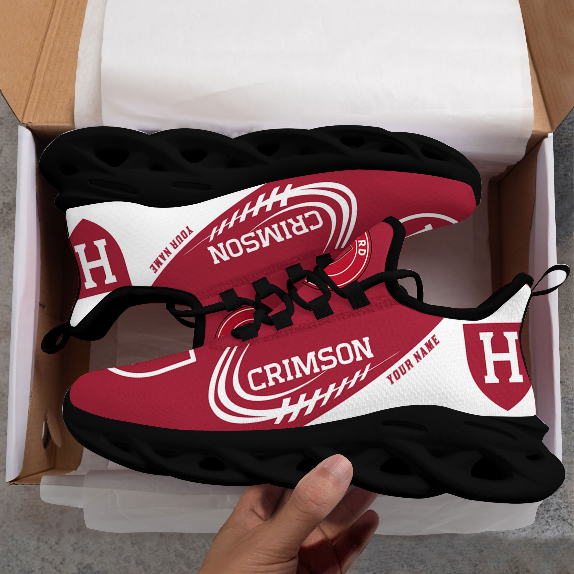 Custom Name Harvard Crimson PERSONALIZED MAX SOUL SHOES DS006 - Famjoys Custom Name Harvard Crimson PERSONALIZED MAX SOUL SHOES DS006 - Famjoys