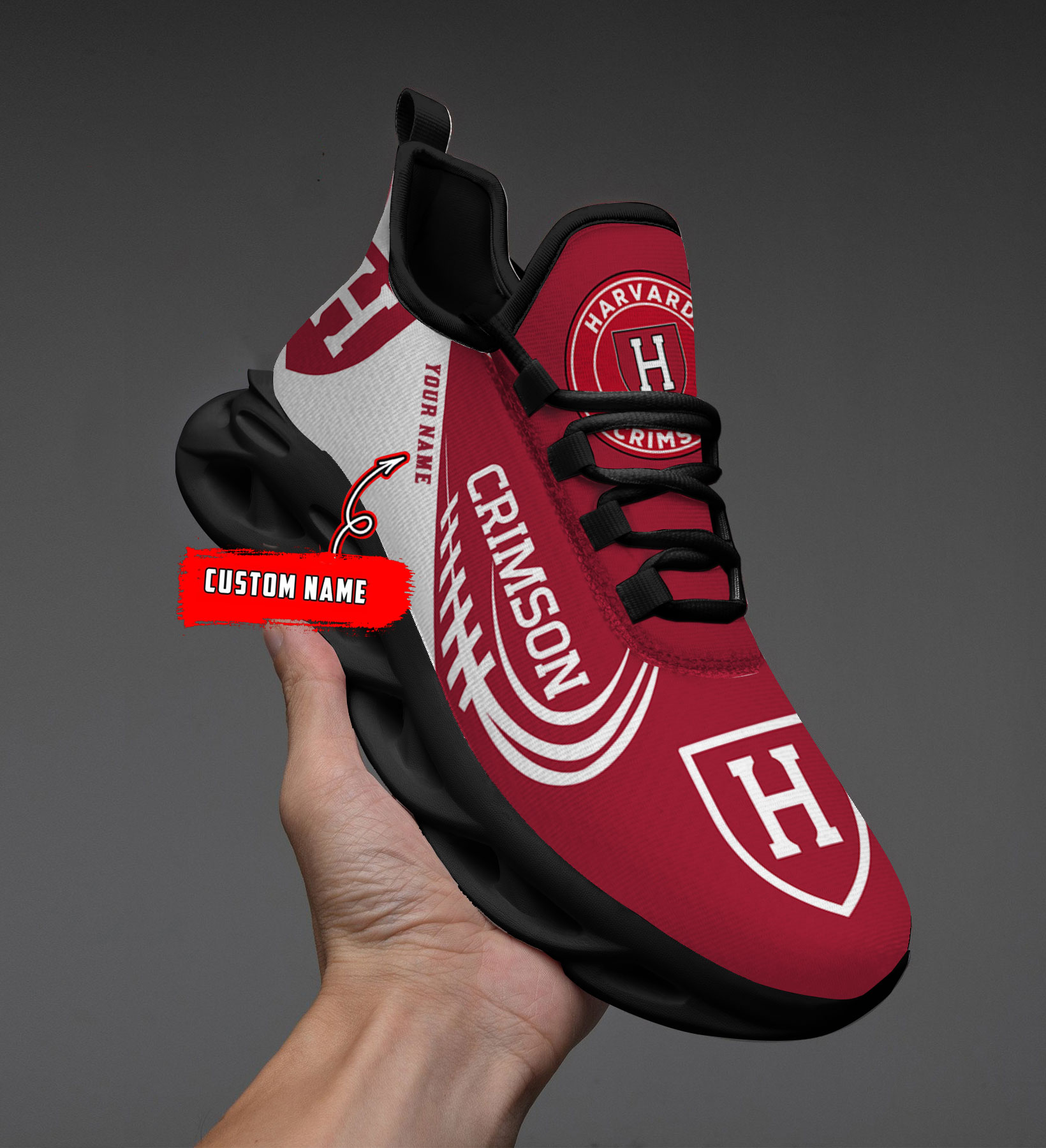 Custom Name Harvard Crimson PERSONALIZED MAX SOUL SHOES DS006 - Famjoys Custom Name Harvard Crimson PERSONALIZED MAX SOUL SHOES DS006 - Famjoys