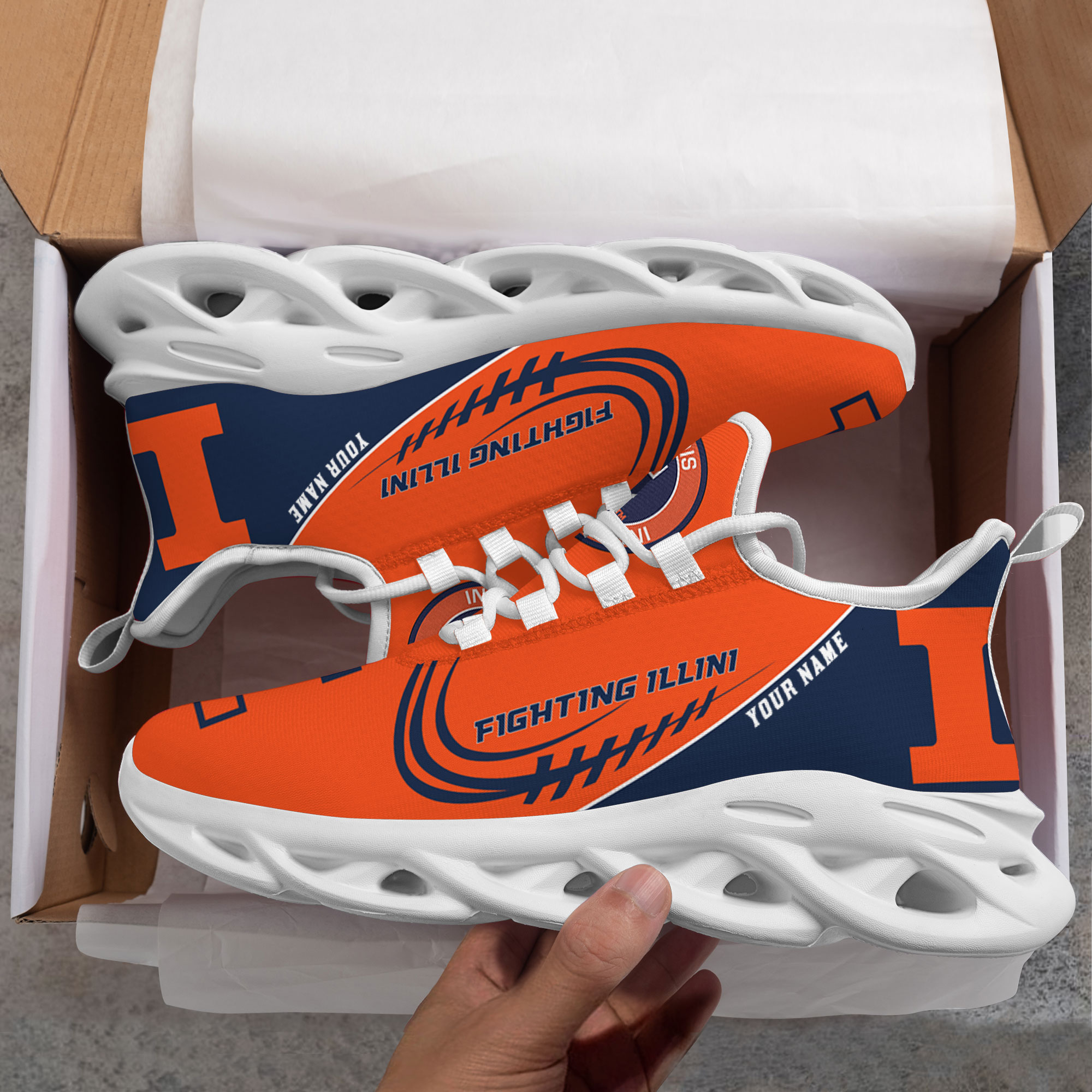 Custom Name Illinois Fighting Illini PERSONALIZED MAX SOUL SHOES DS006 - Famjoys Custom Name Illinois Fighting Illini PERSONALIZED MAX SOUL SHOES DS006 - Famjoys