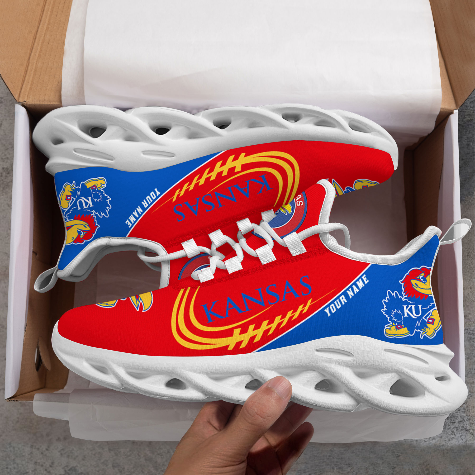 Custom Name Kansas Jayhawks PERSONALIZED MAX SOUL SHOES DS006 - Famjoys Custom Name Kansas Jayhawks PERSONALIZED MAX SOUL SHOES DS006 - Famjoys