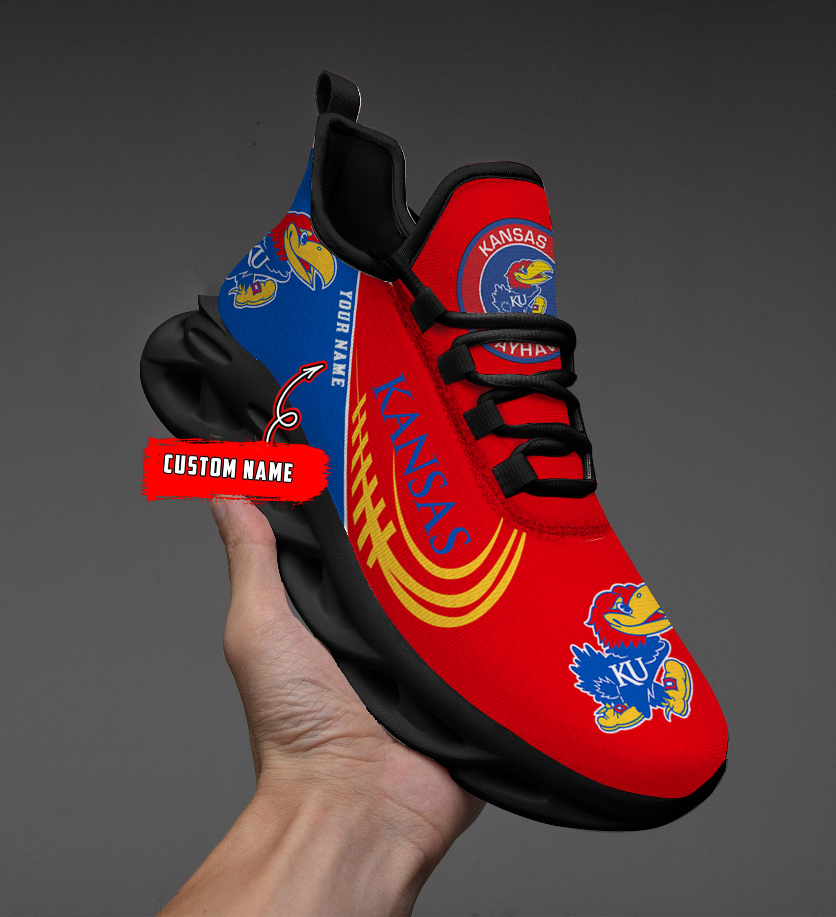 Custom Name Kansas Jayhawks PERSONALIZED MAX SOUL SHOES DS006 - Famjoys Custom Name Kansas Jayhawks PERSONALIZED MAX SOUL SHOES DS006 - Famjoys