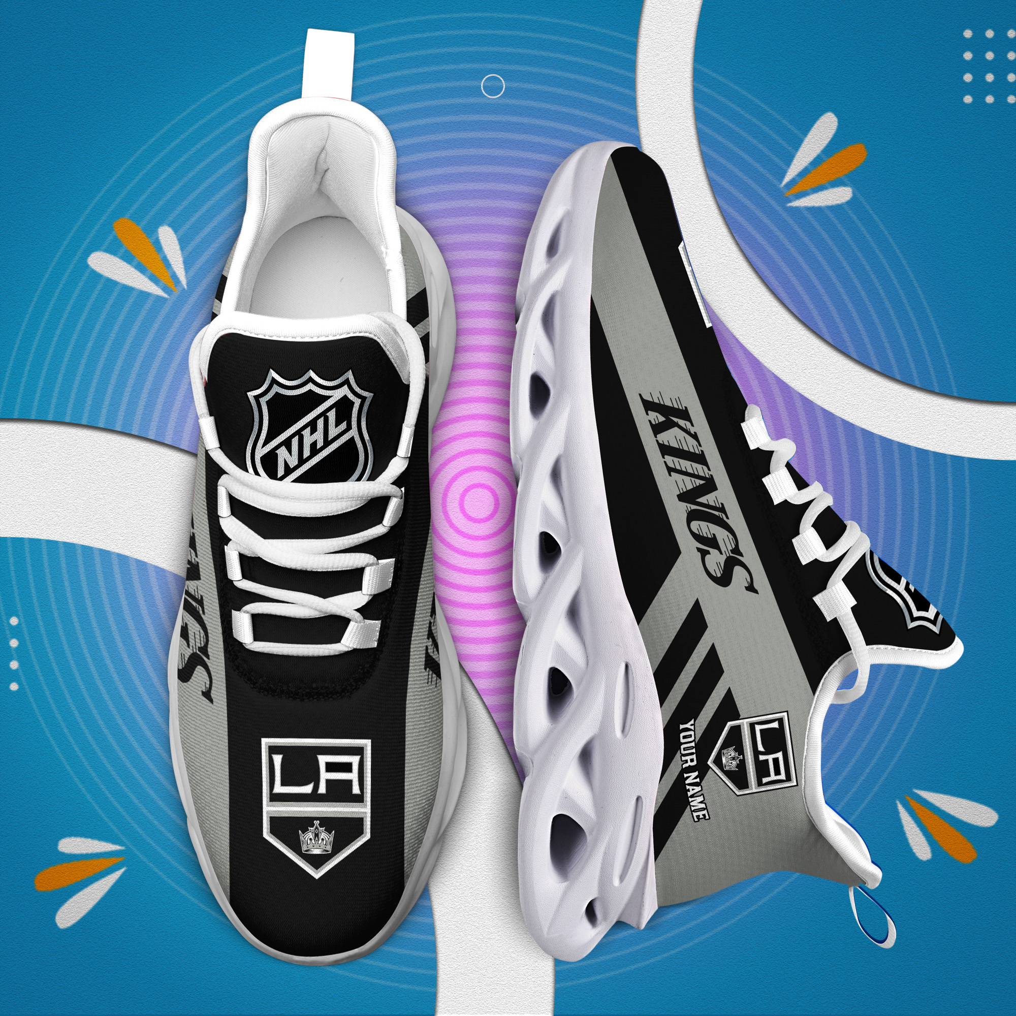 Custom Name Los Angeles Kings PERSONALIZED MAX SOUL SHOES DS004 - Famjoys Custom Name Los Angeles Kings PERSONALIZED MAX SOUL SHOES DS004 - Famjoys