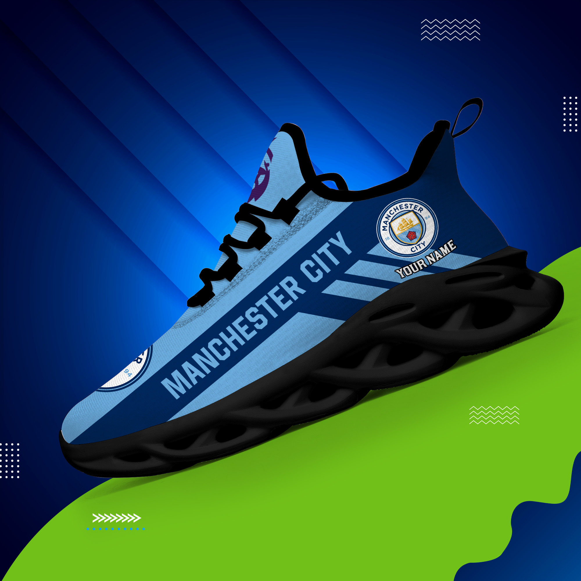 Custom Name Manchester City PERSONALIZED MAX SOUL SHOES DS006 EPL - Famjoys Custom Name Manchester City PERSONALIZED MAX SOUL SHOES DS006 EPL - Famjoys