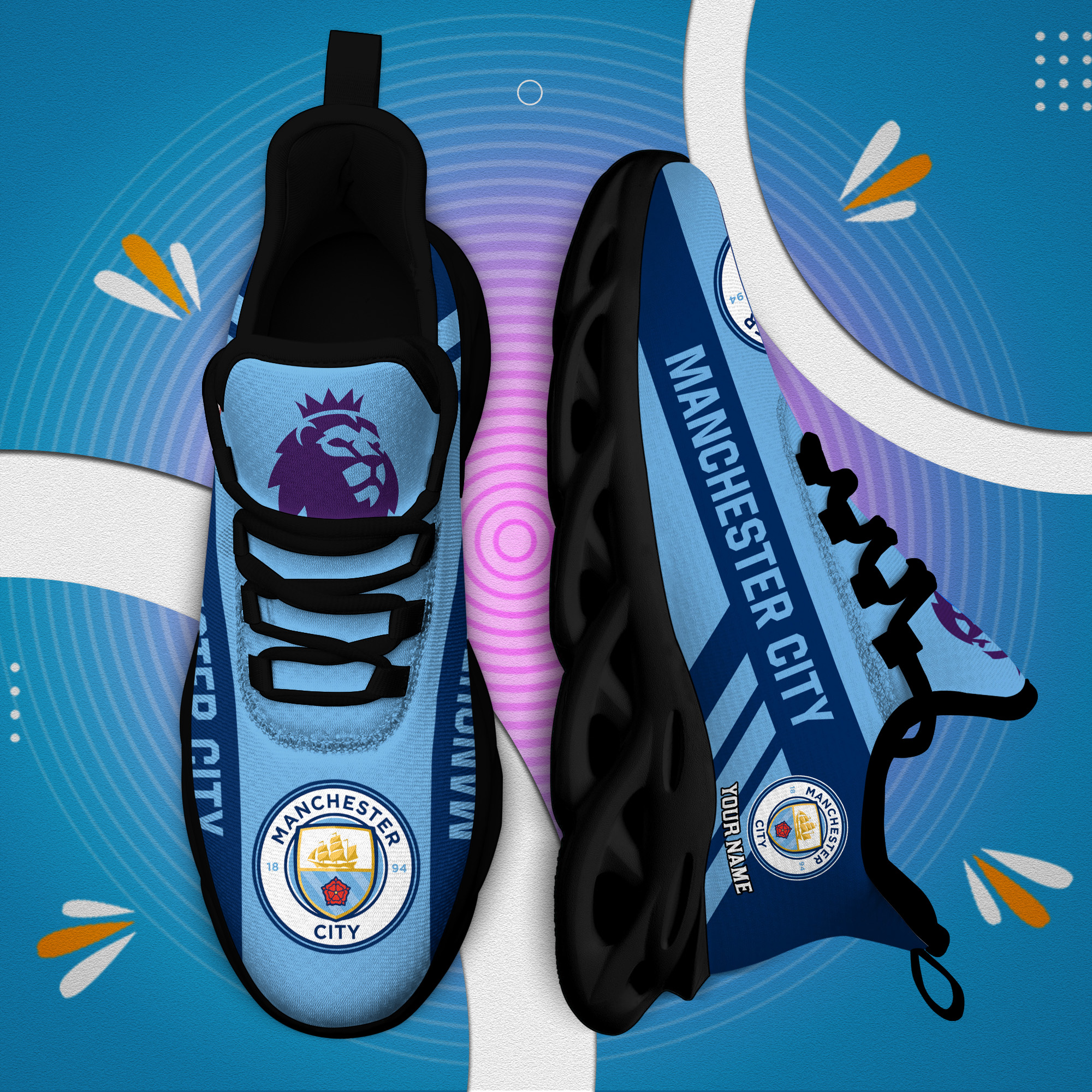 Custom Name Manchester City PERSONALIZED MAX SOUL SHOES DS006 EPL - Famjoys Custom Name Manchester City PERSONALIZED MAX SOUL SHOES DS006 EPL - Famjoys