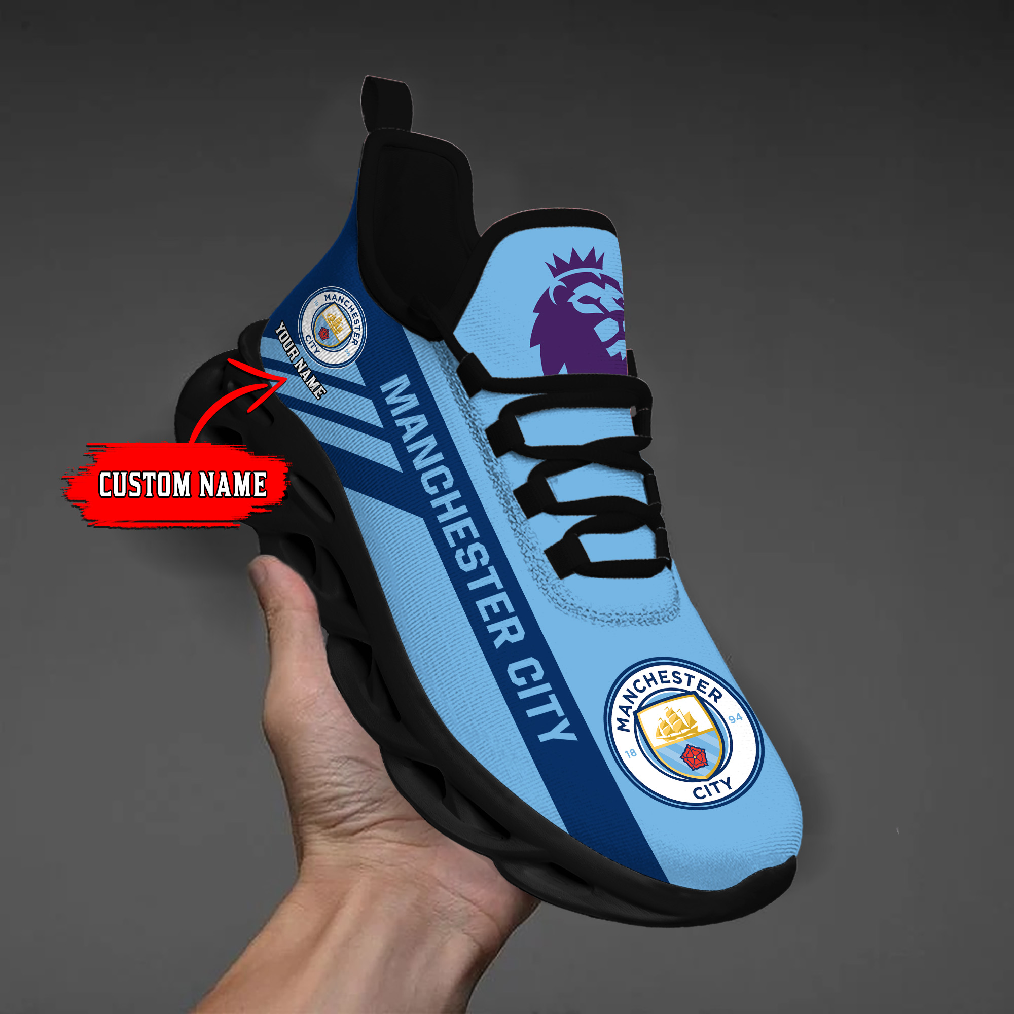 Custom Name Manchester City PERSONALIZED MAX SOUL SHOES DS006 EPL - Famjoys Custom Name Manchester City PERSONALIZED MAX SOUL SHOES DS006 EPL - Famjoys