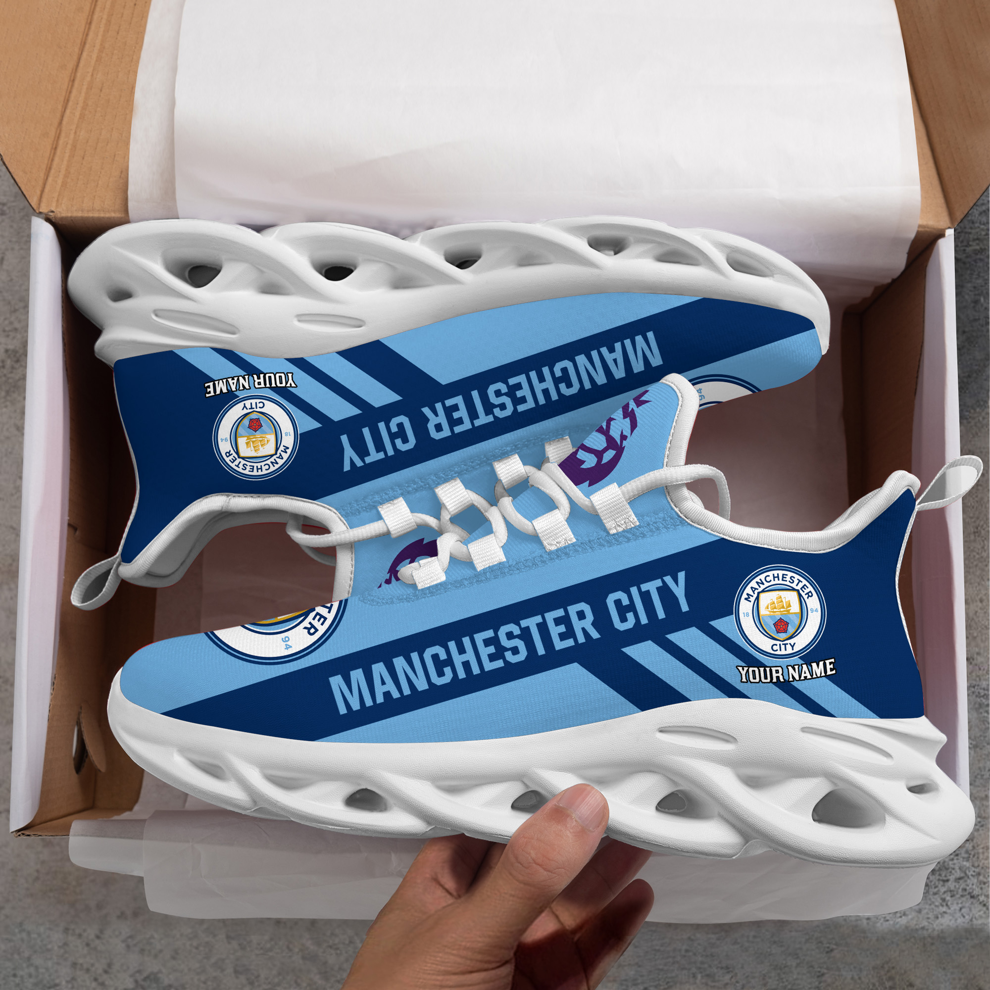 Custom Name Manchester City PERSONALIZED MAX SOUL SHOES DS006 EPL - Famjoys Custom Name Manchester City PERSONALIZED MAX SOUL SHOES DS006 EPL - Famjoys