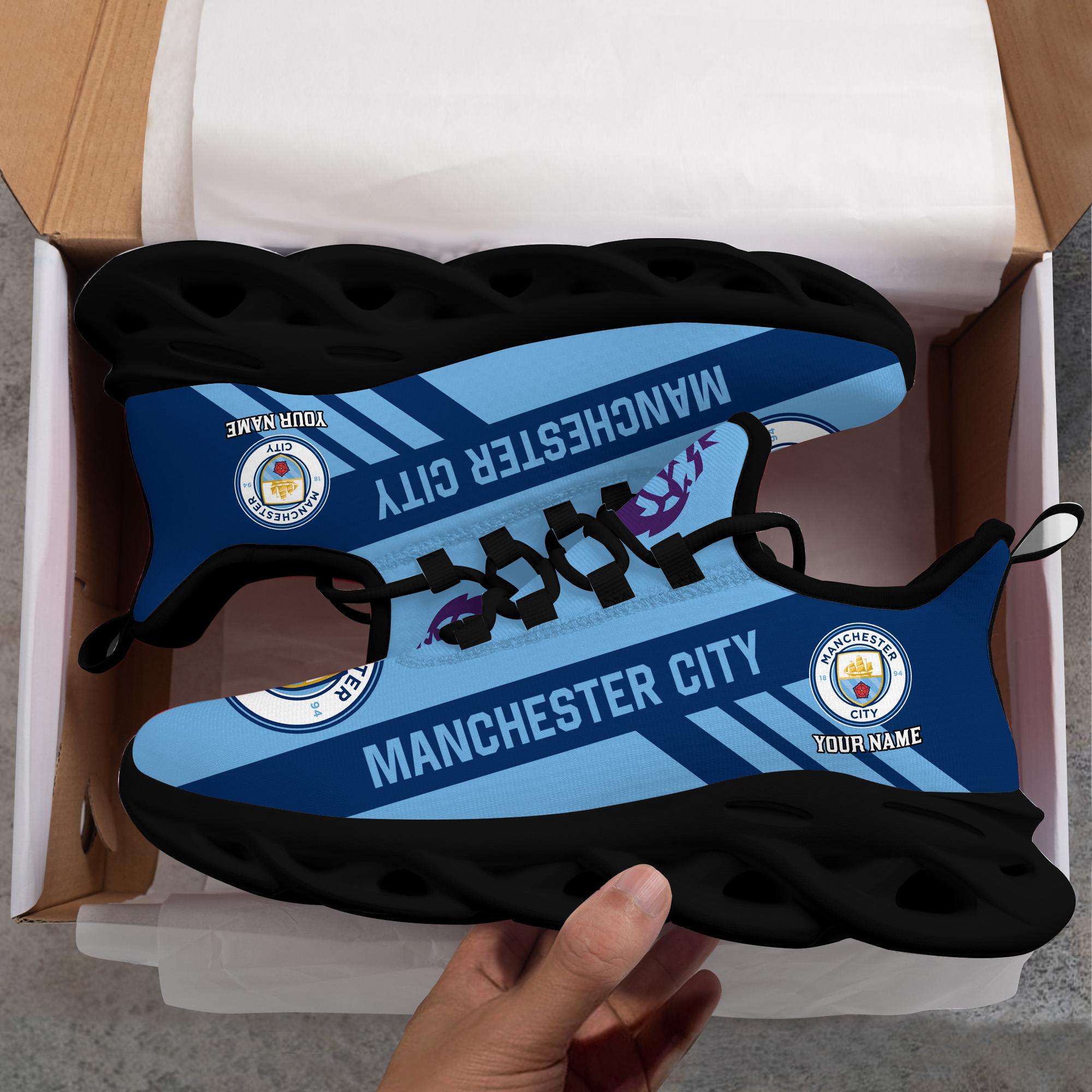 Custom Name Manchester City PERSONALIZED MAX SOUL SHOES DS006 EPL - Famjoys Custom Name Manchester City PERSONALIZED MAX SOUL SHOES DS006 EPL - Famjoys