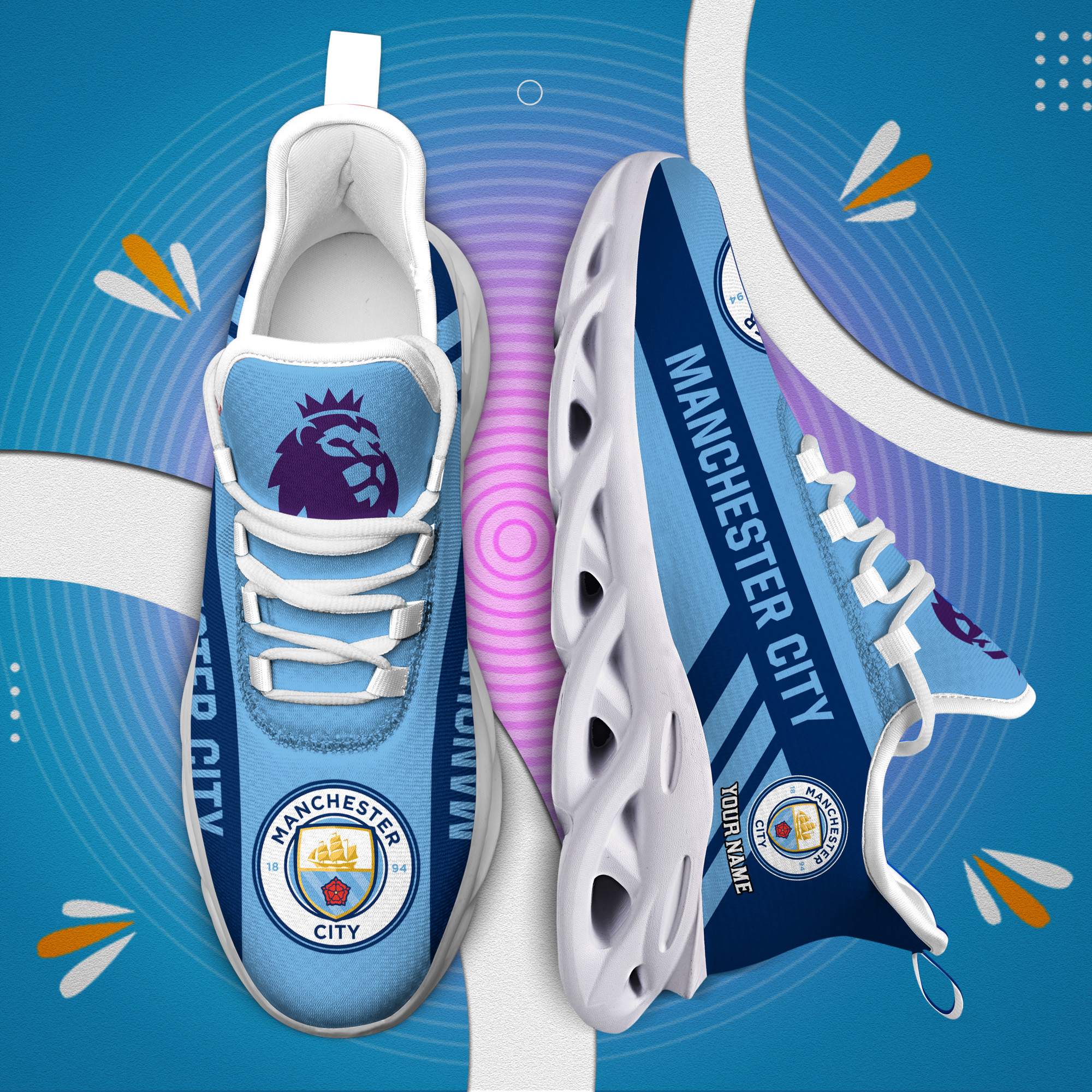 Custom Name Manchester City PERSONALIZED MAX SOUL SHOES DS006 EPL - Famjoys Custom Name Manchester City PERSONALIZED MAX SOUL SHOES DS006 EPL - Famjoys