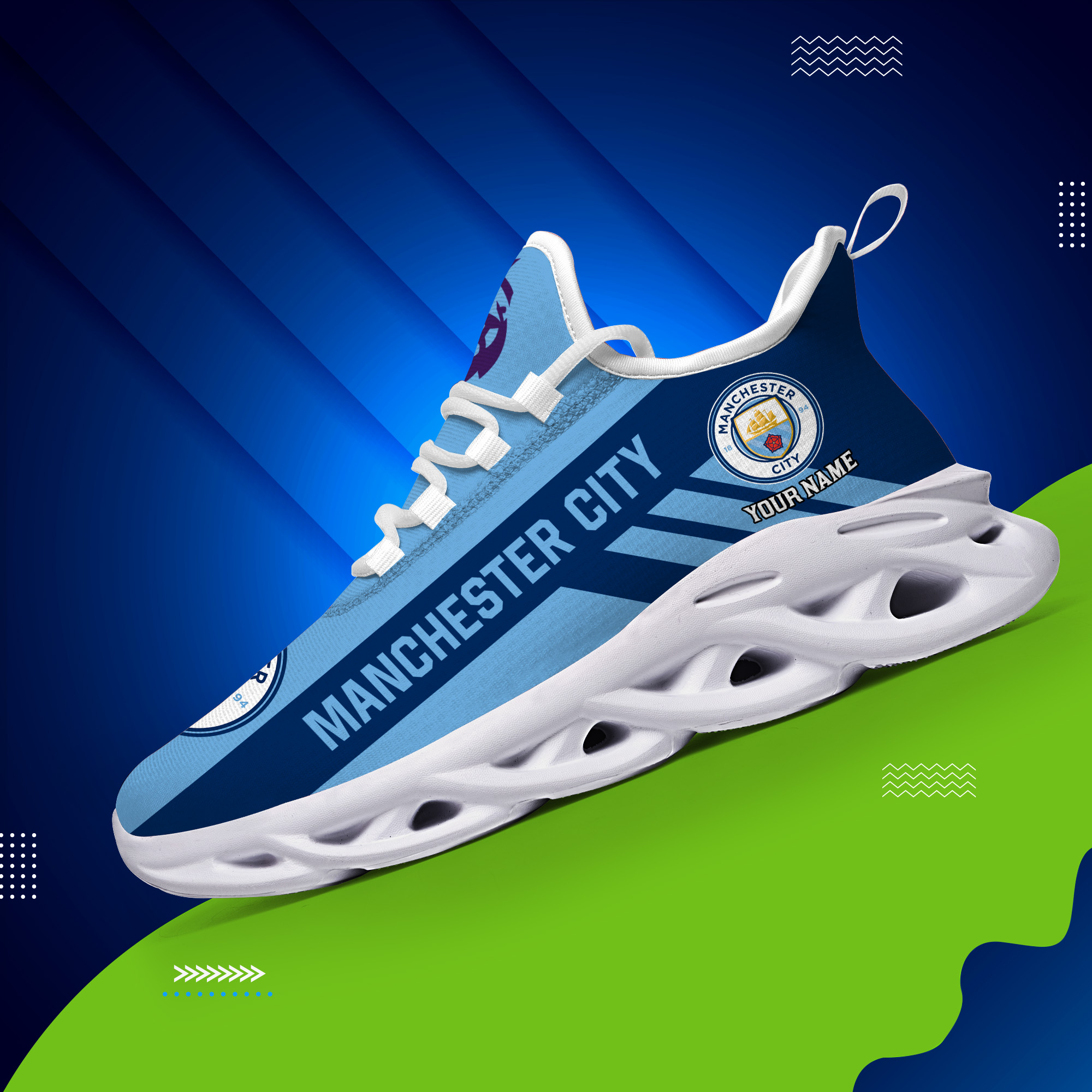 Custom Name Manchester City PERSONALIZED MAX SOUL SHOES DS006 EPL - Famjoys Custom Name Manchester City PERSONALIZED MAX SOUL SHOES DS006 EPL - Famjoys